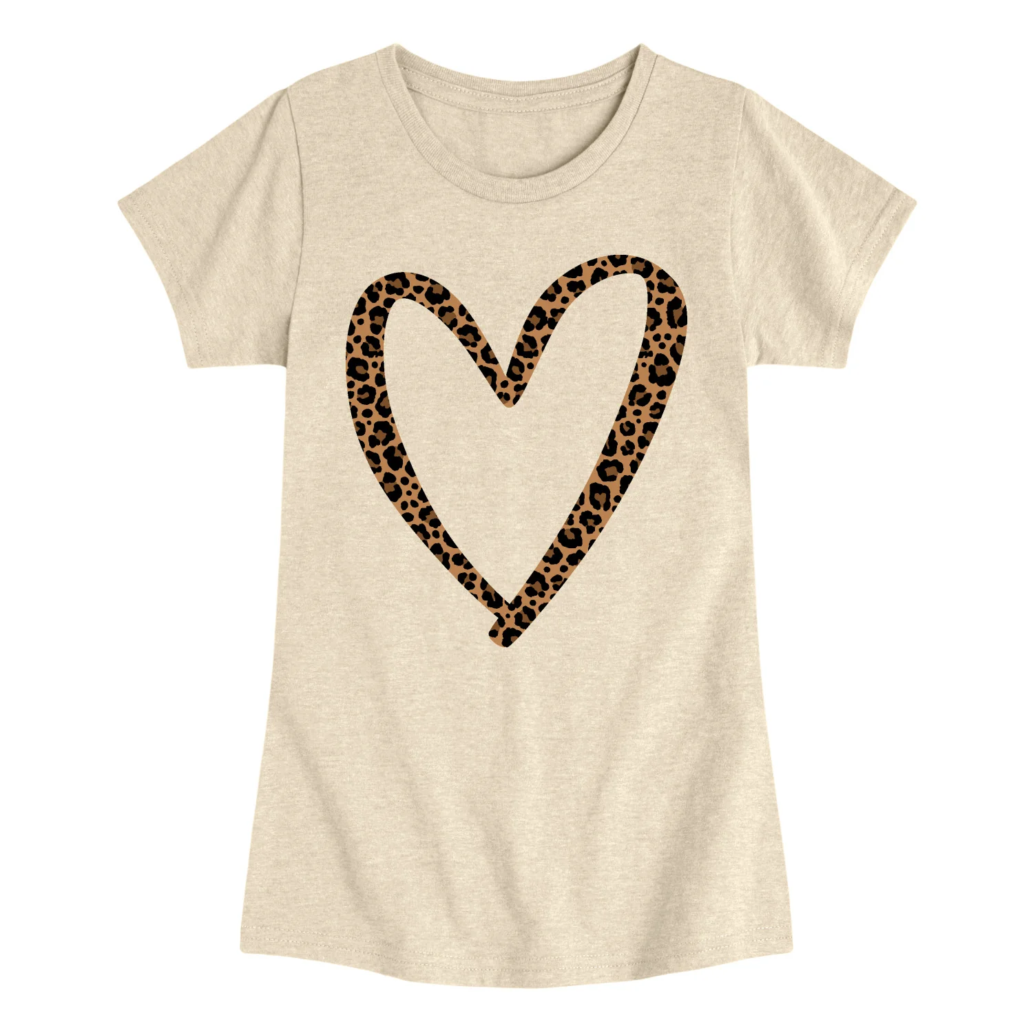 Instant Message - Leopard Print Heart Outline - Youth Girls Fitted Short Sleeve T-Shirt - Image 2