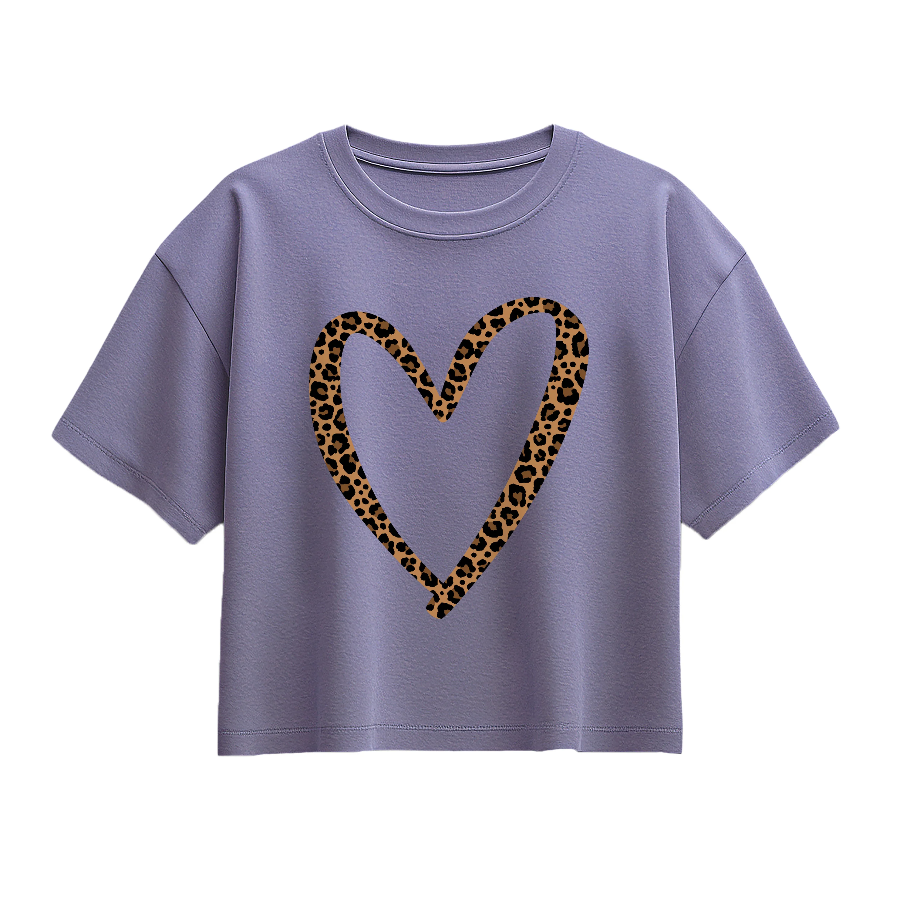 Instant Message - Leopard Print Heart Outline - Youth Girls Boxy T-Shirt - Image 3