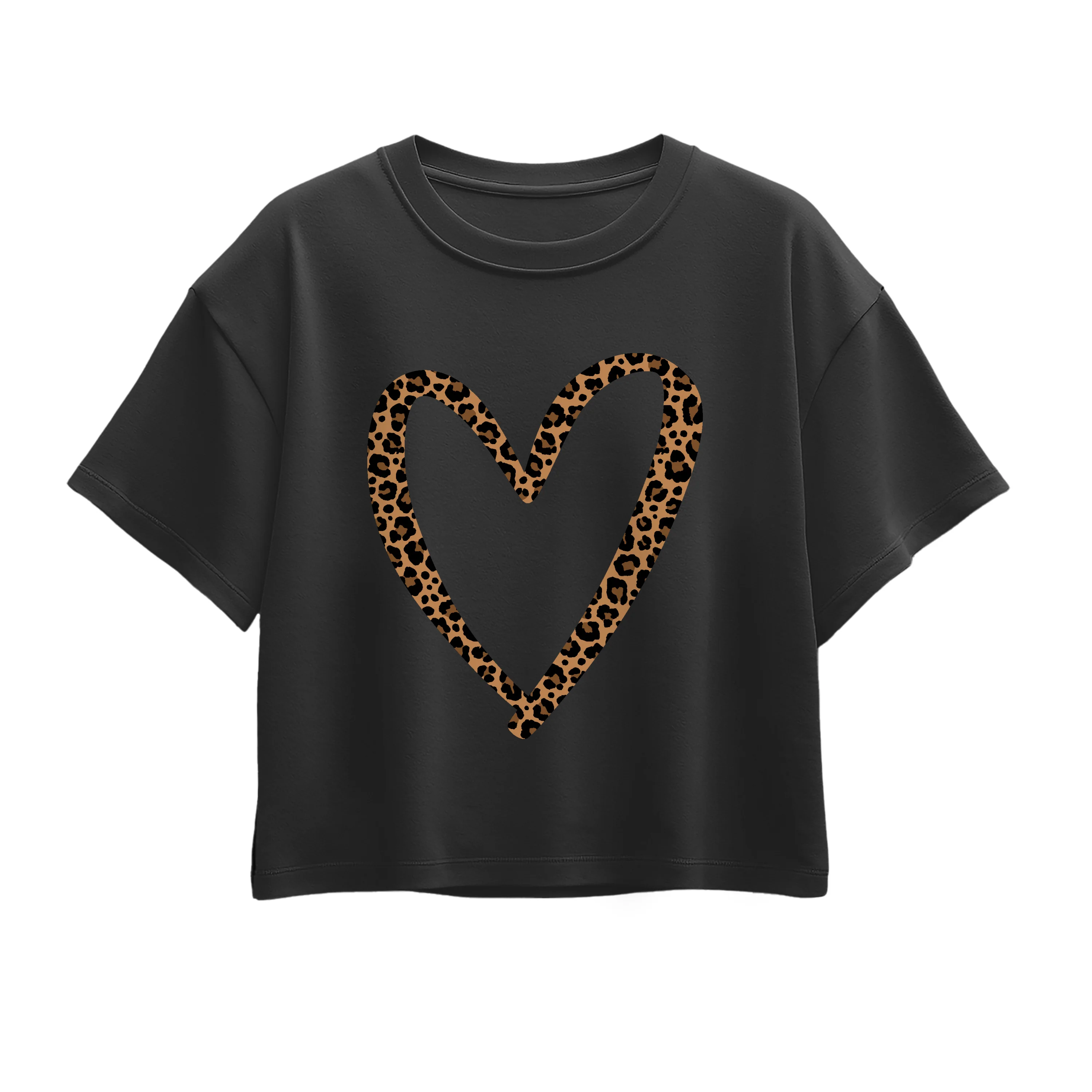 Instant Message - Leopard Print Heart Outline - Youth Girls Boxy T-Shirt - Image 4