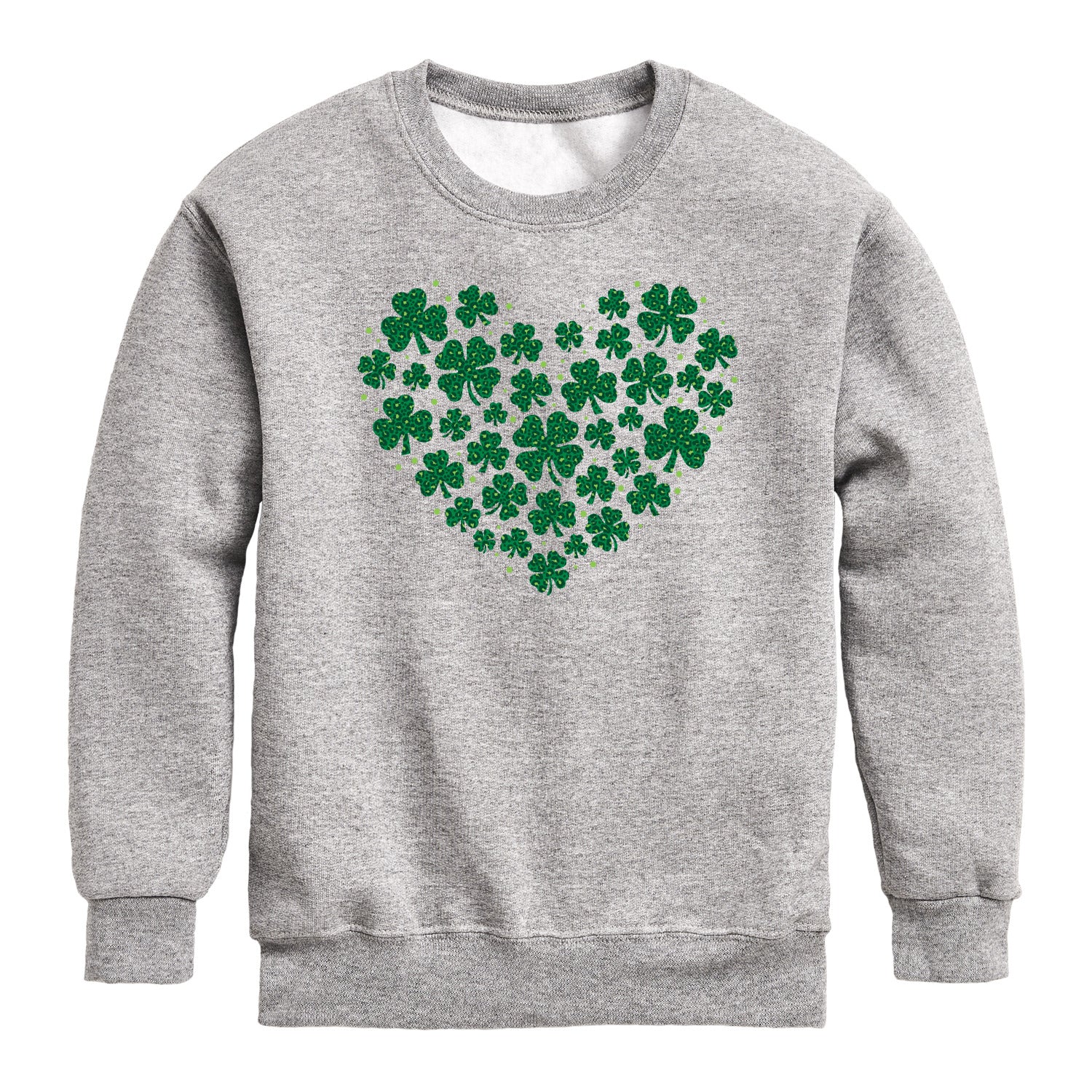 Instant Message - Leopard Print Shamrock Heart - Youth Boys Crew Fleece Sweatshirt - Image 3