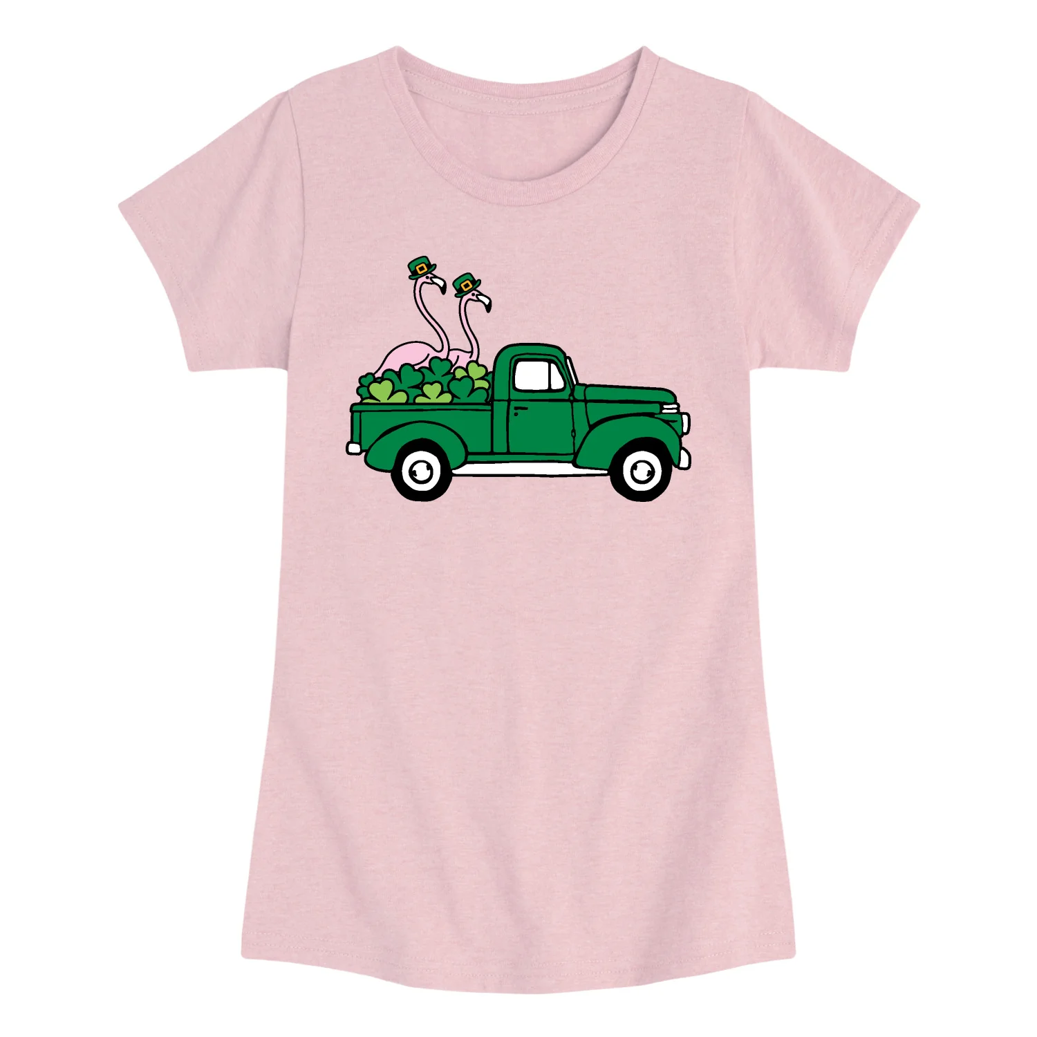 Instant Message - St. Paddy's Flamingo Truck - Youth Girls Fitted Short Sleeve T-Shirt