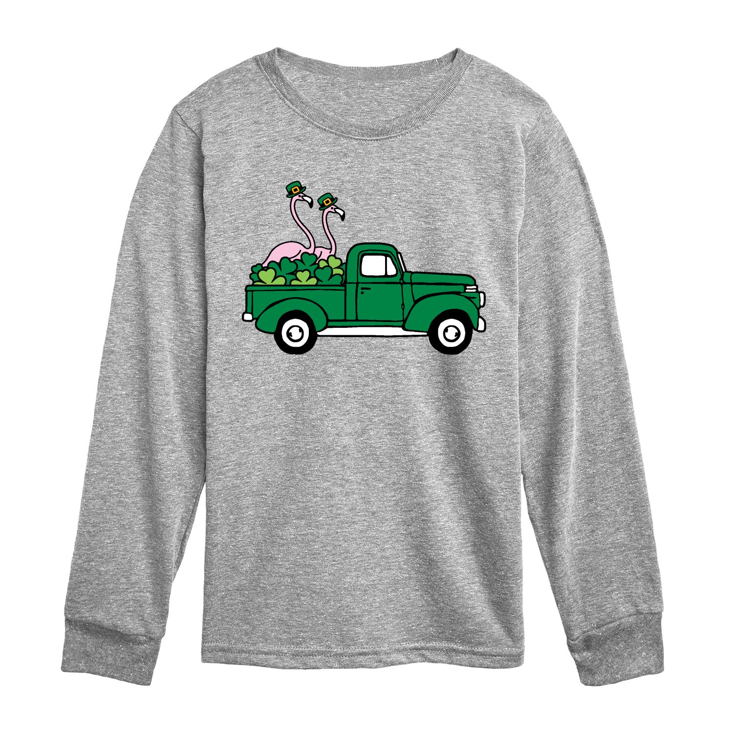 Instant Message - St. Paddy's Flamingo Truck - Youth Boys Long Sleeve Graphic T-Shirt
