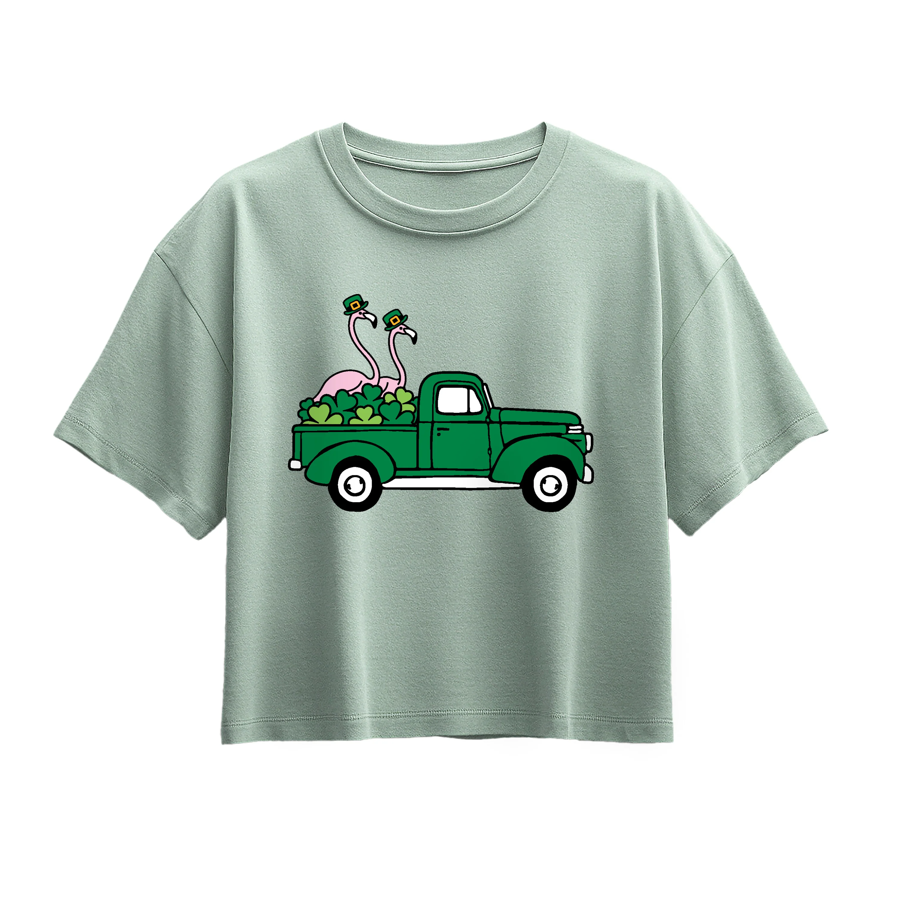 Instant Message - St. Paddy's Flamingo Truck - Youth Girls Boxy T-Shirt - Image 3