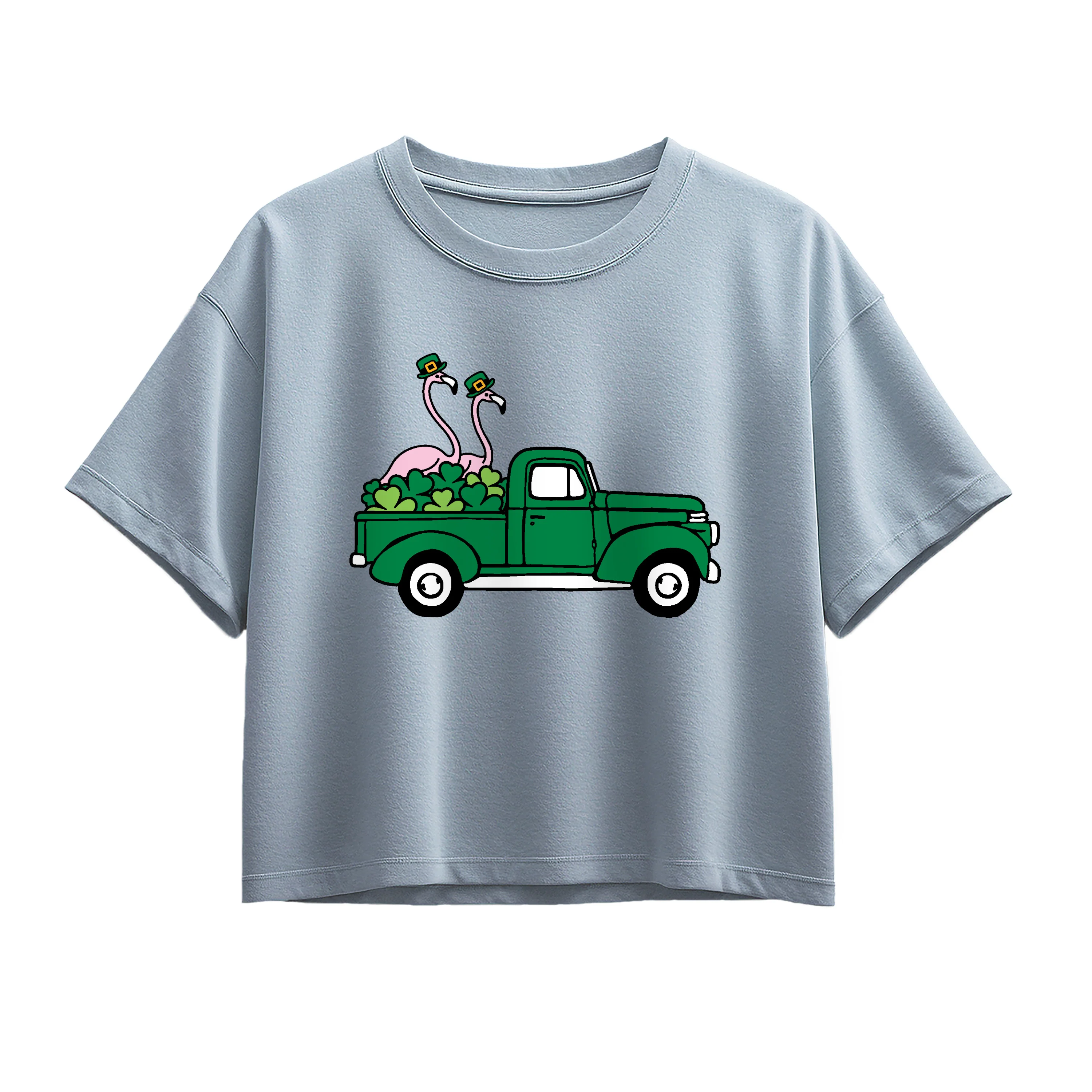 Instant Message - St. Paddy's Flamingo Truck - Youth Girls Boxy T-Shirt - Image 4