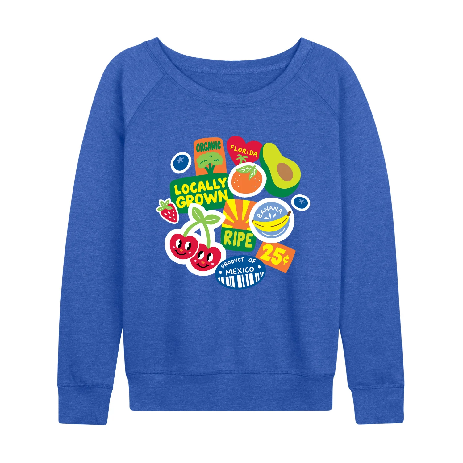 Instant Message - Fruit Stamps - Women's French Terry Long Sleeve Pullover