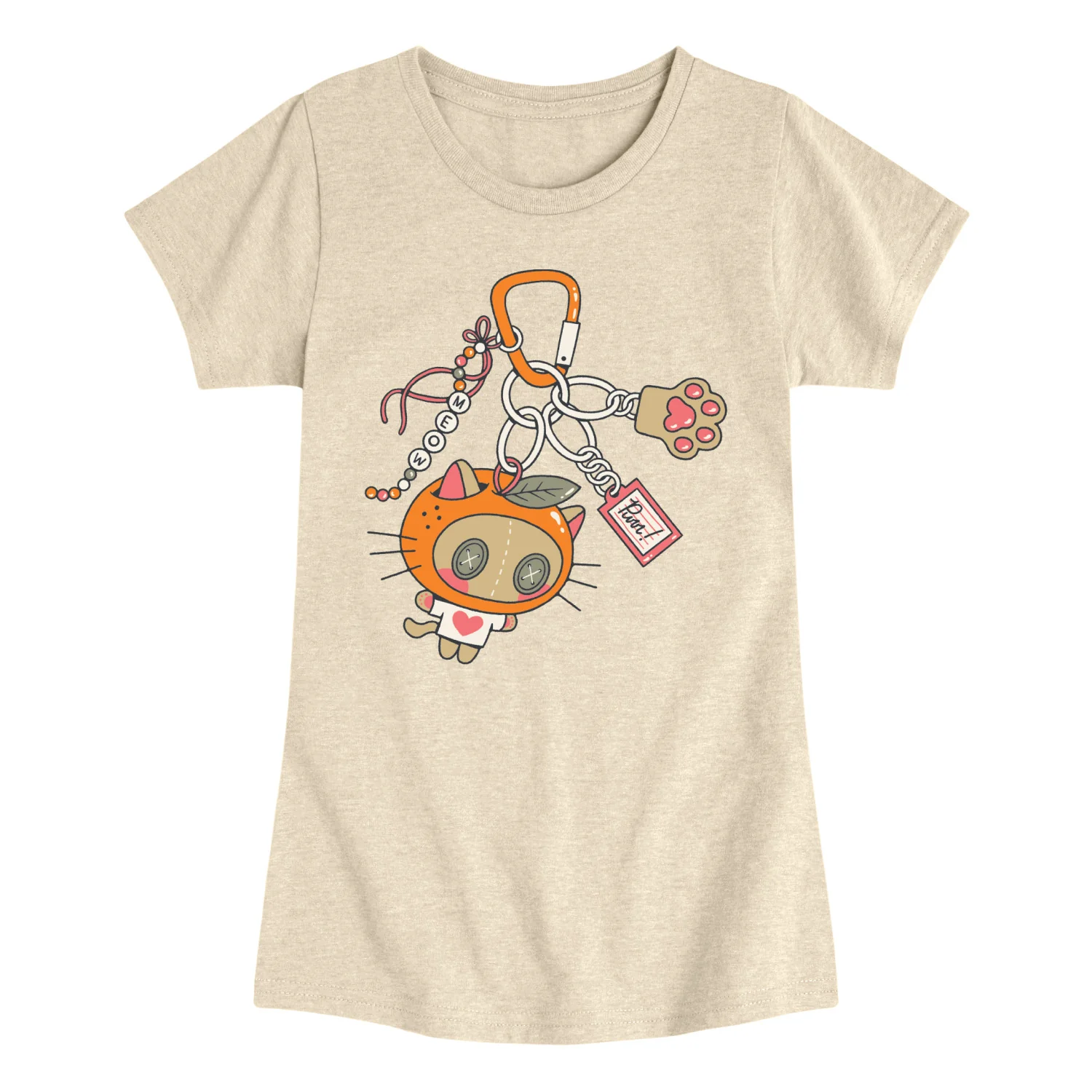 Instant Message - Orange Kitty Carabiner - Youth Girls Fitted Short Sleeve T-Shirt - Image 2