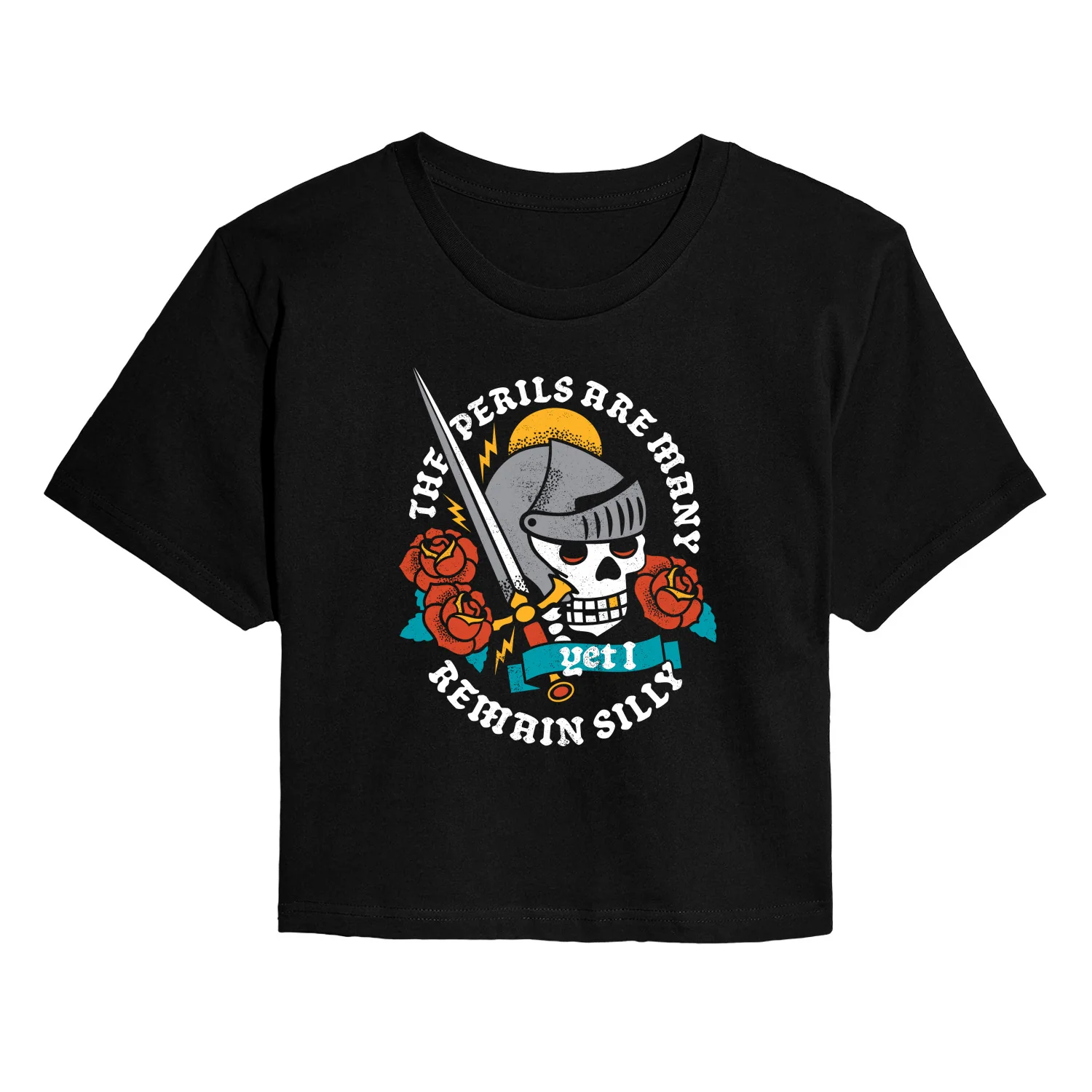 Instant Message - The Perils Are Many - Juniors Cropped Short Sleeve Graphic T-Shirt