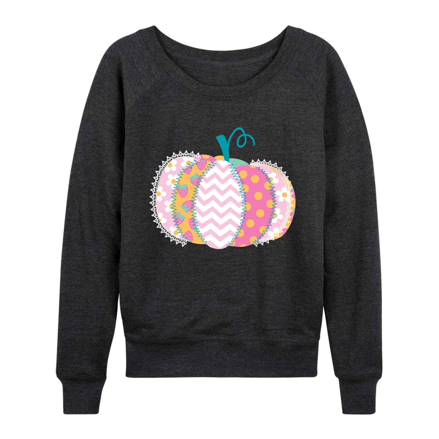 Instant Message - Patchwork Pumpkin - Women's French Terry Long Sleeve Pullover - Image 3