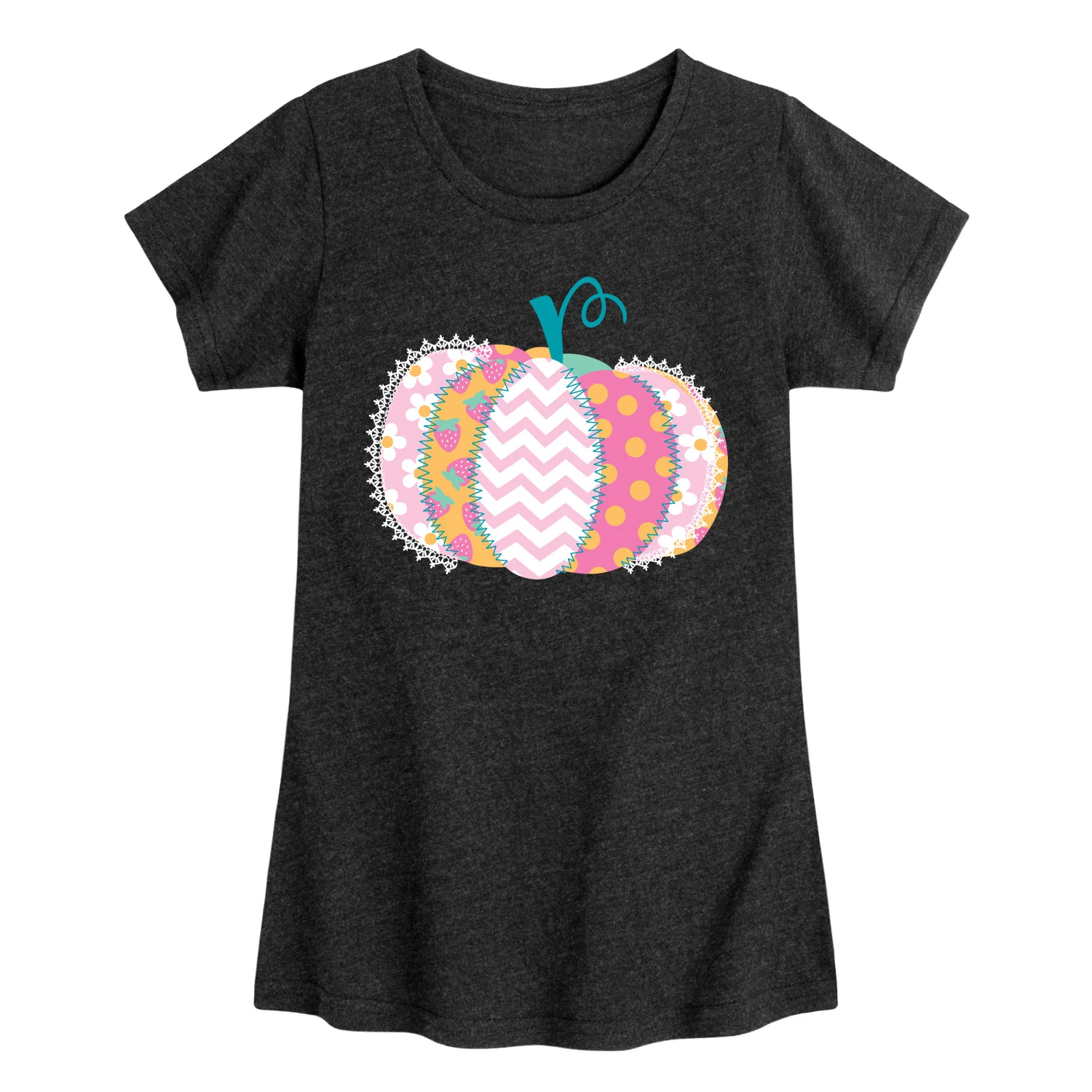 Instant Message - Patchwork Pumpkin - Youth Girls Fitted Short Sleeve T-Shirt - Image 2