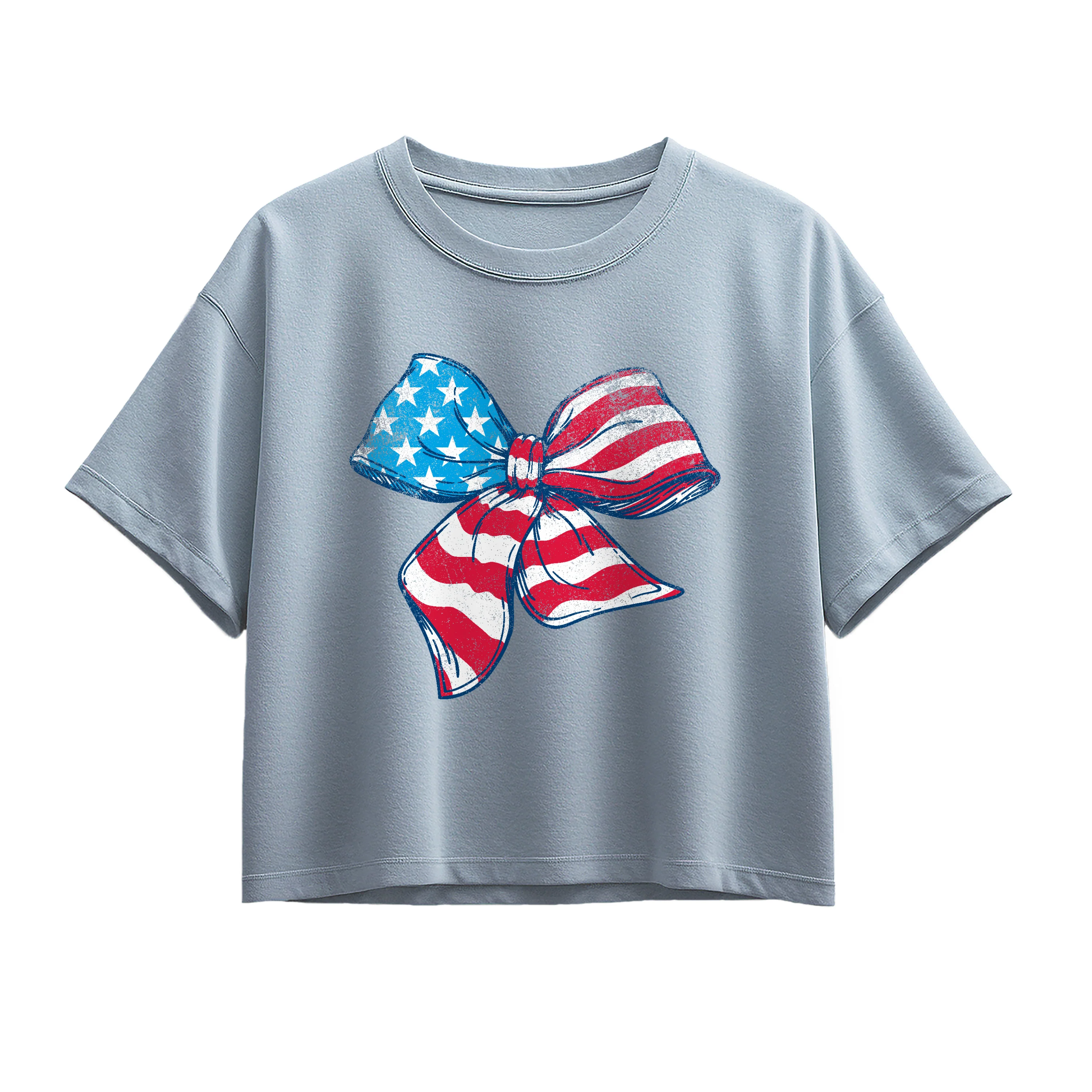 Instant Message - American Flag Bow - Youth Girls Boxy T-Shirt - Image 2