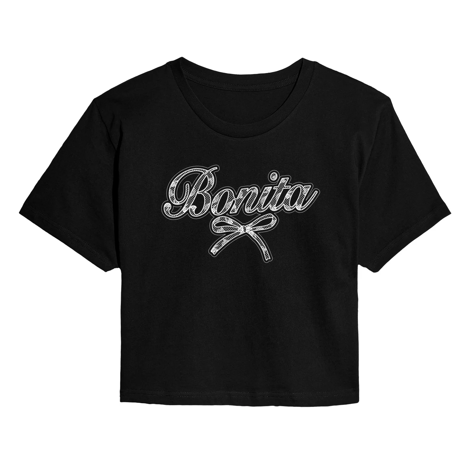 Instant Message - Lace Bonita - Juniors Cropped Graphic T-Shirt