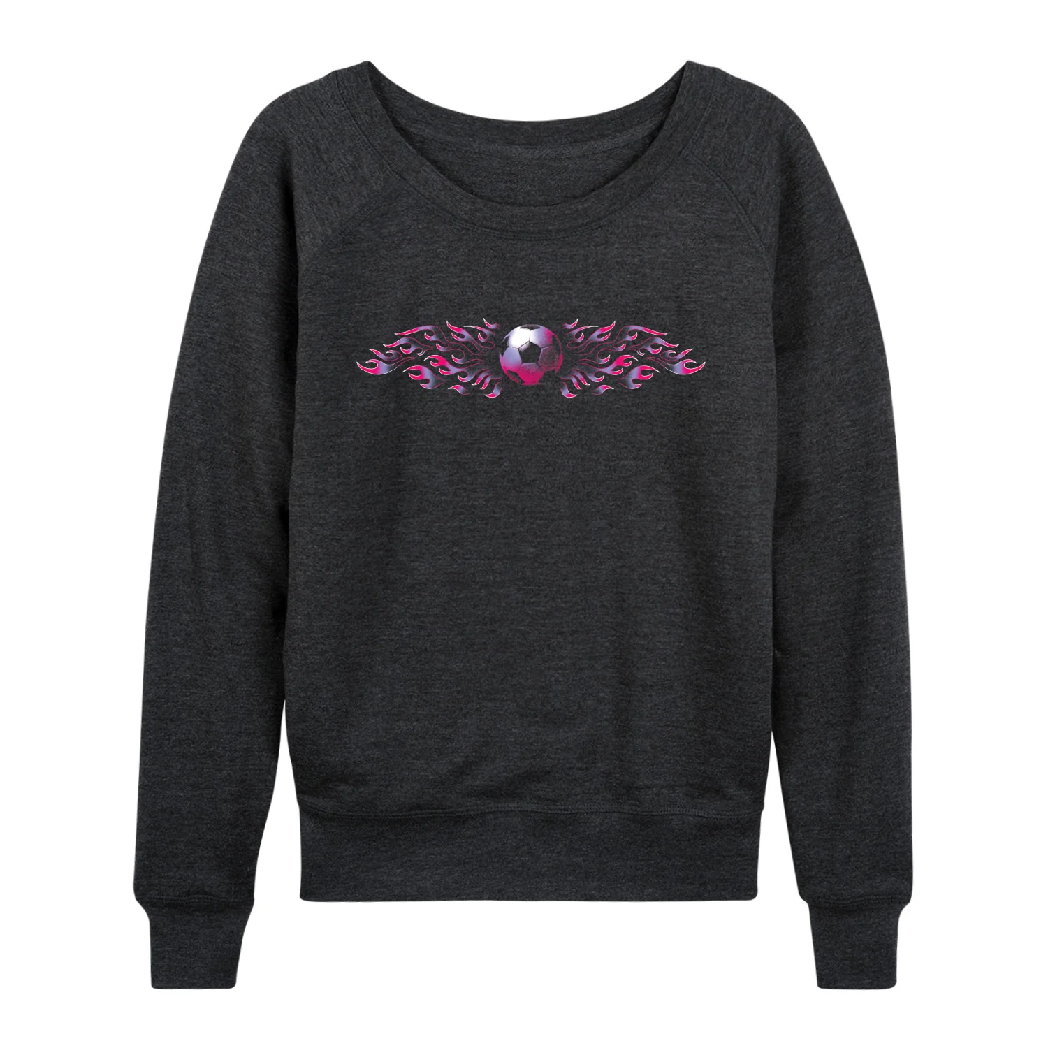 Instant Message - Soccer Flames Pink - Women's French Terry Long Sleeve Pullover - Image 2