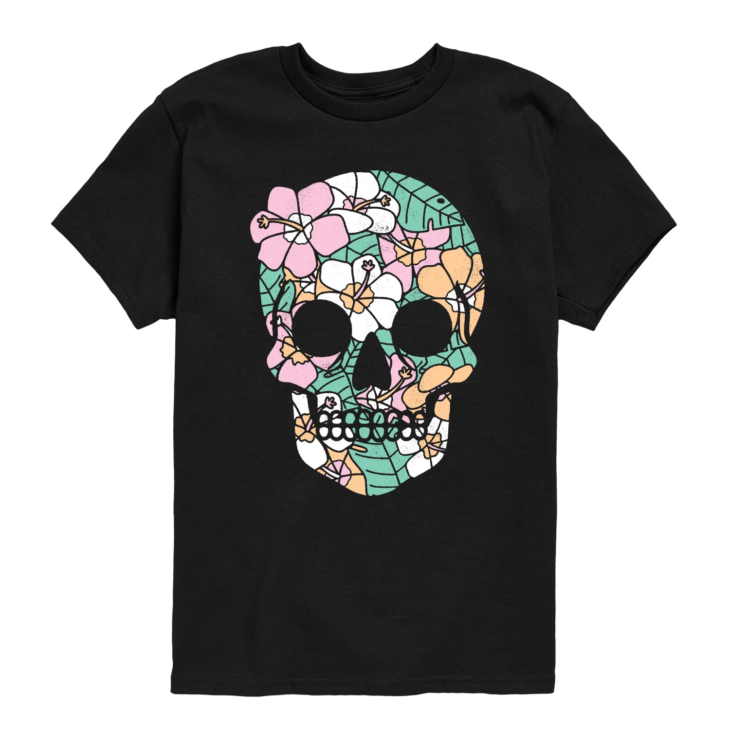 Instant Message - Tropical Floral Skull - Youth Boys Short Sleeve Graphic T-Shirt