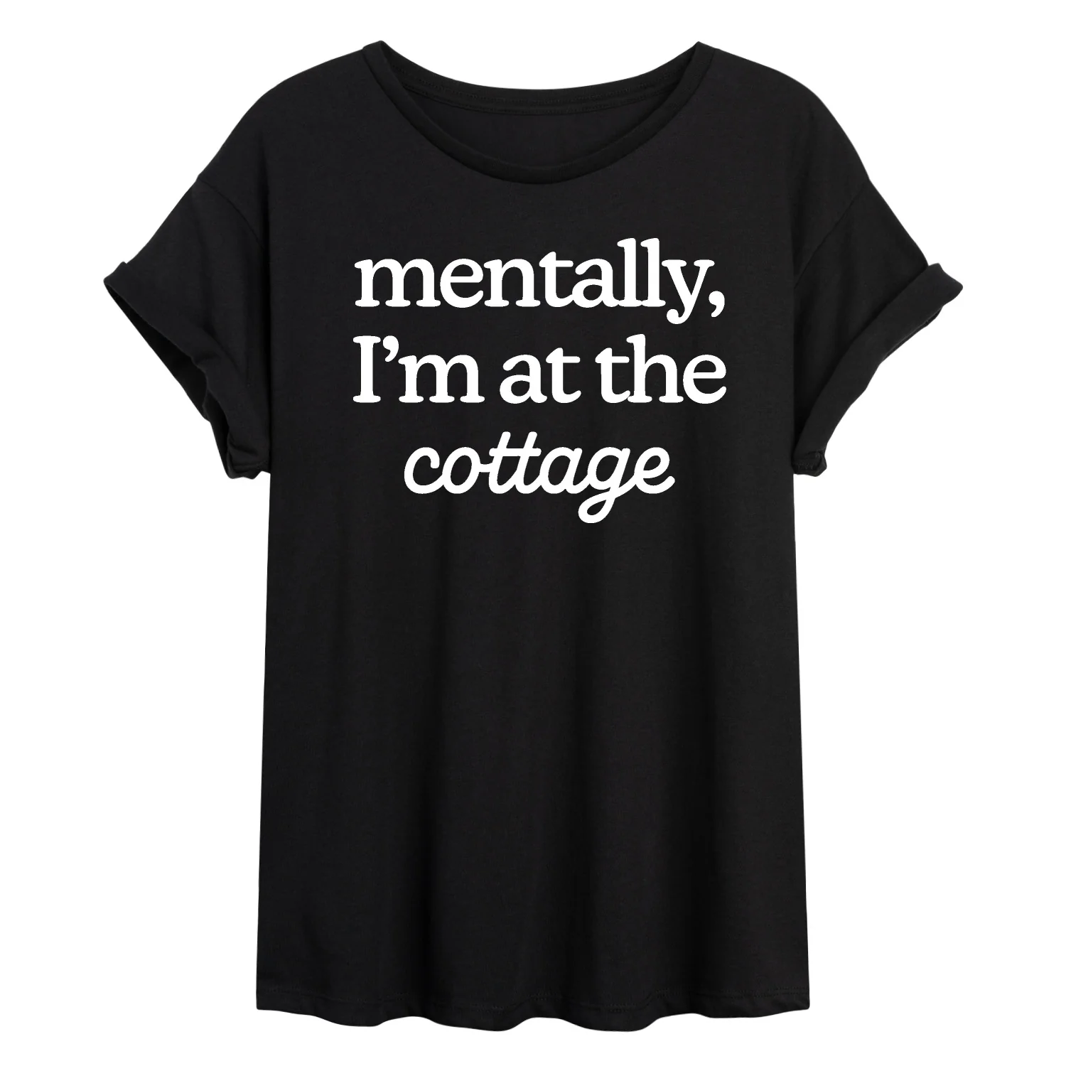 Instant Message - Mentally at the Cottage - Juniors Oversized Graphic T-Shirt