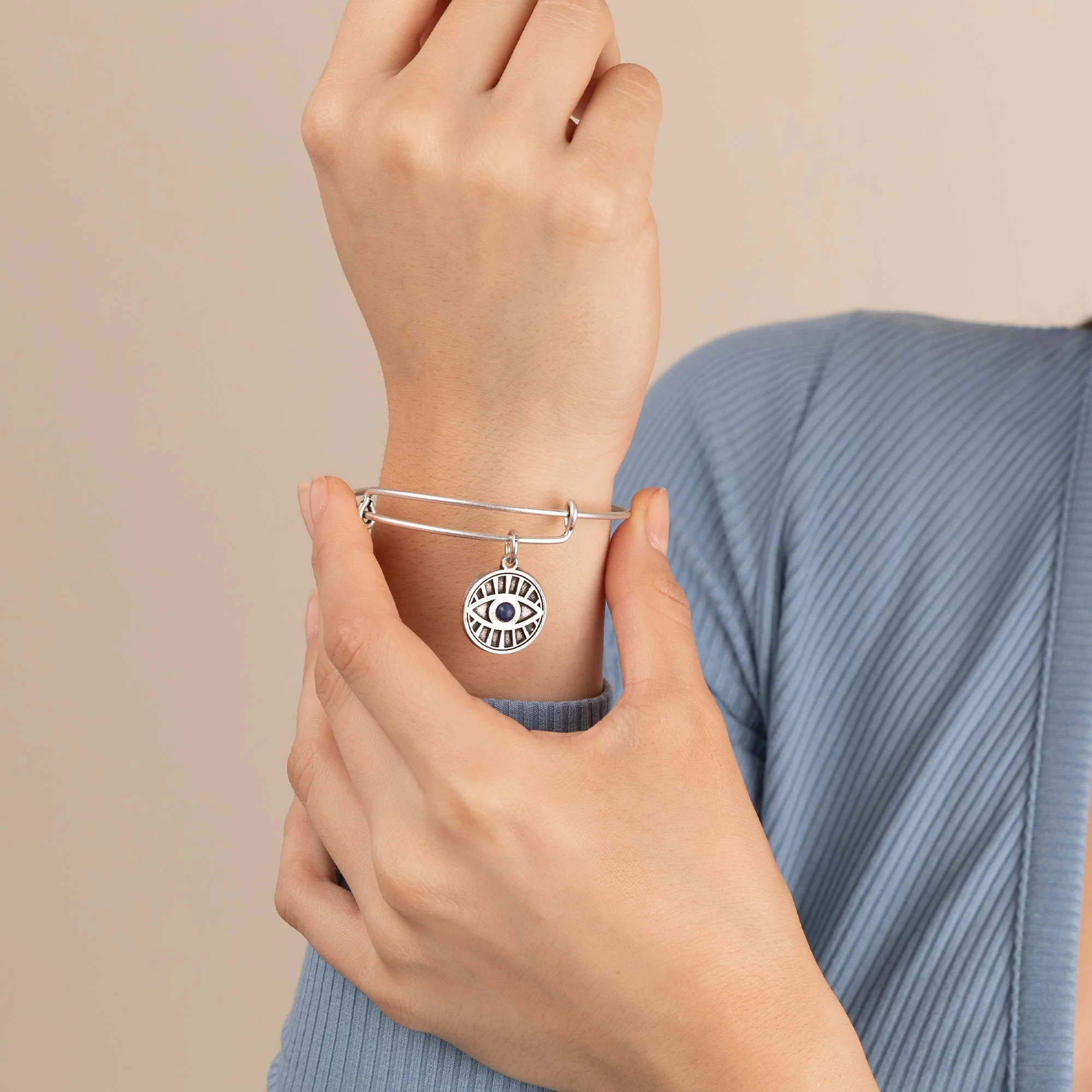 Evil Eye + Sodalite Charm Bangle - Image 2