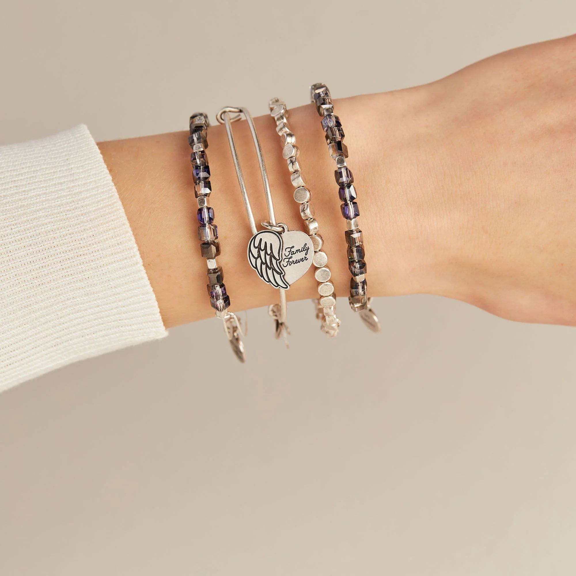'Family Forever' Angel Wing Heart Charm Bangle - Image 2