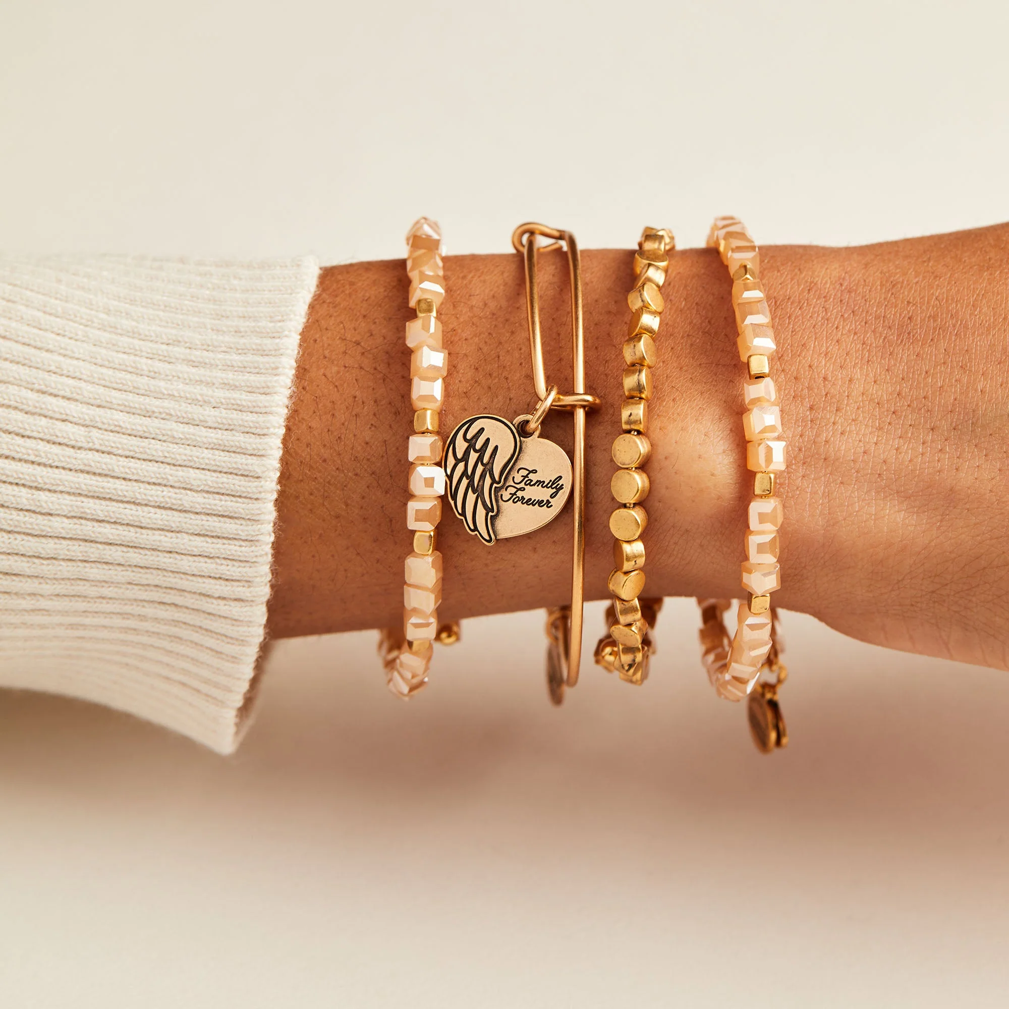 'Family Forever' Angel Wing Heart Charm Bangle - Image 4