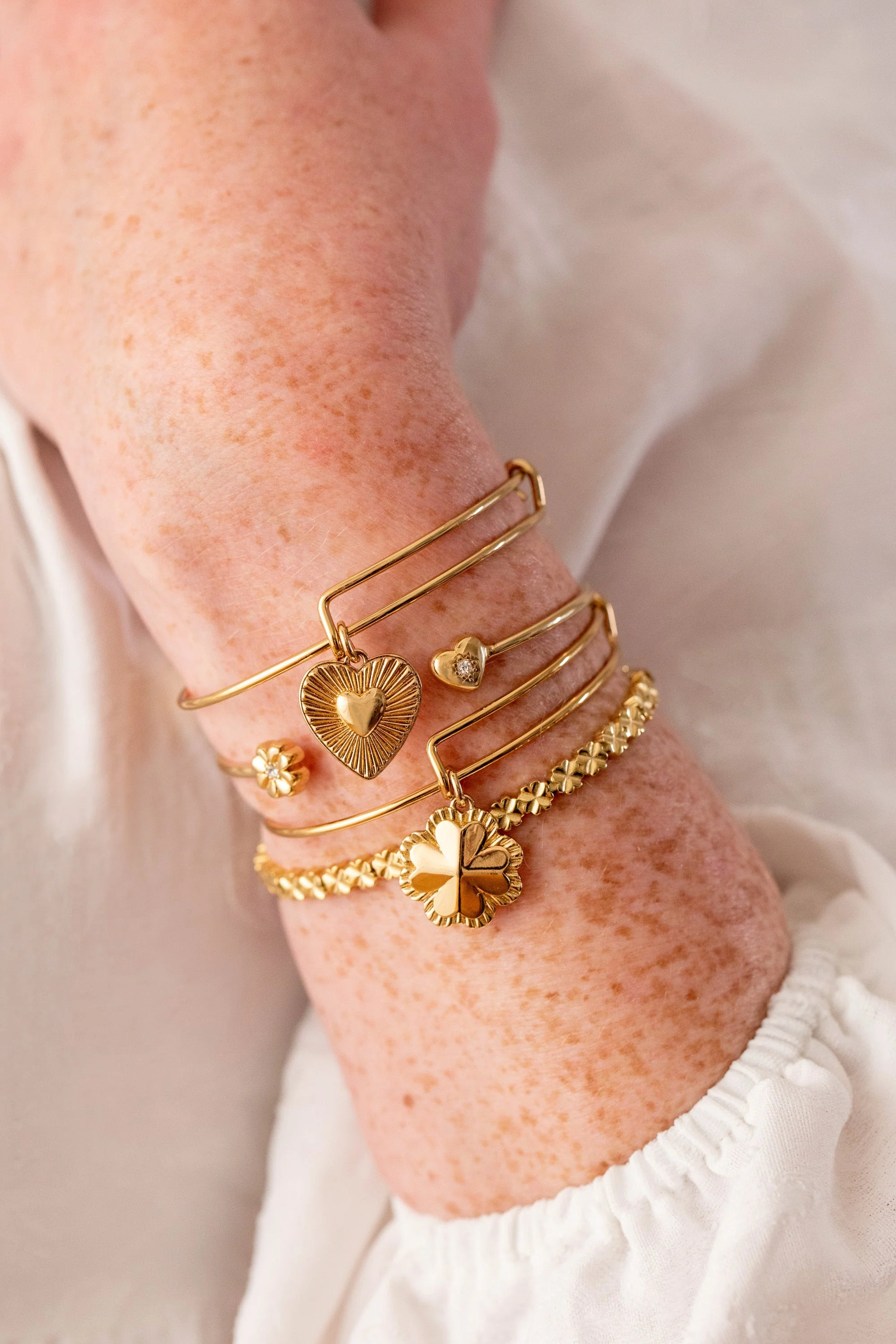 Four-Leaf Clover Charm Bangle - Image 3