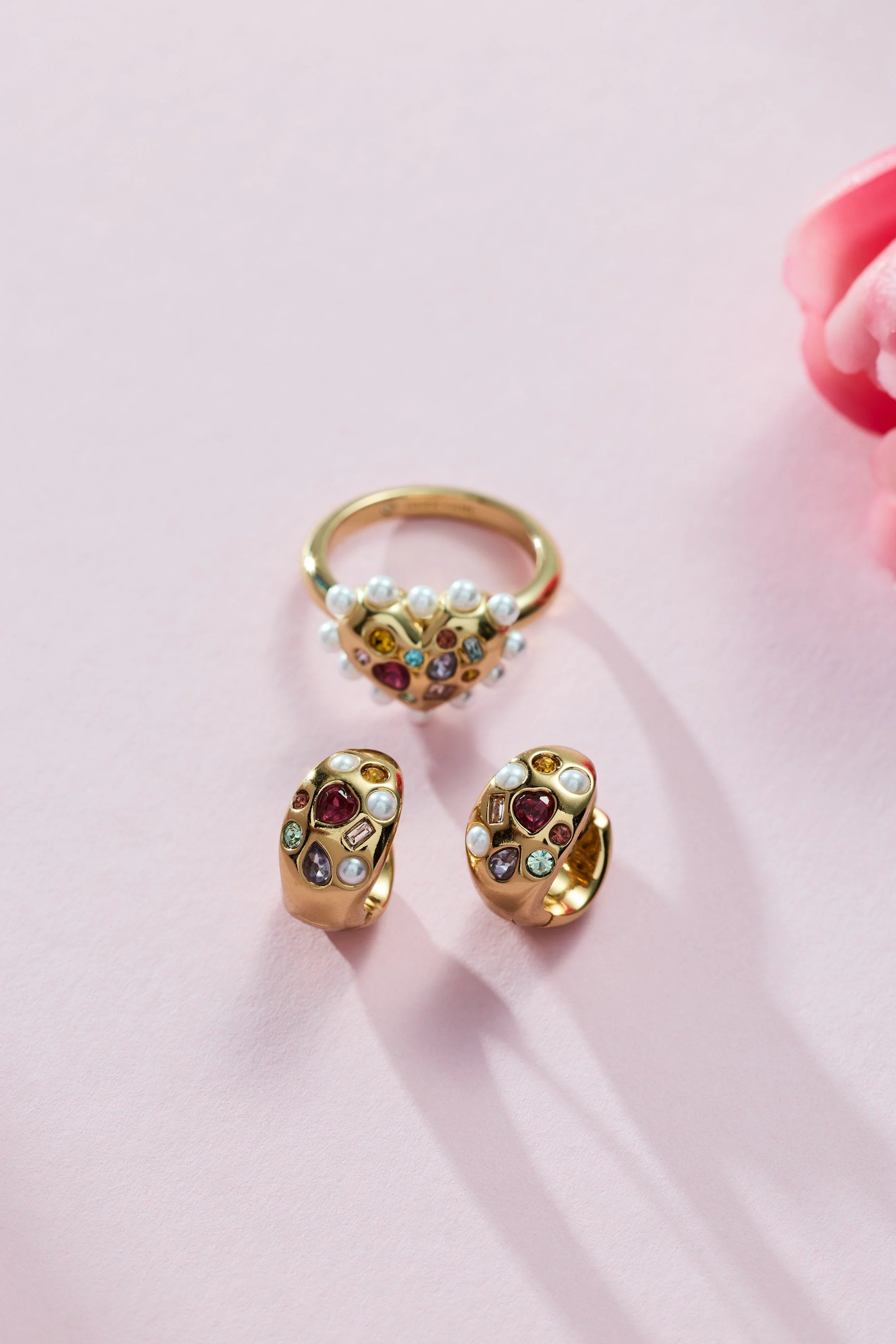 Gemstone Puffy Huggie Hoop Earrings - Image 4