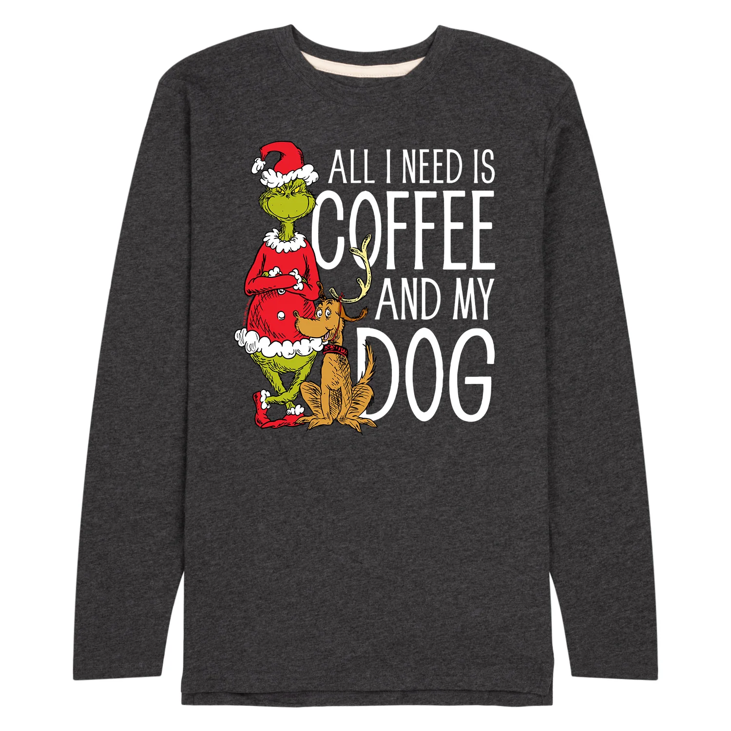 Dr Seuss - The Grinch - All I Need Is Coffee And My Dog - Men's Long Sleeve Graphic T-Shirt