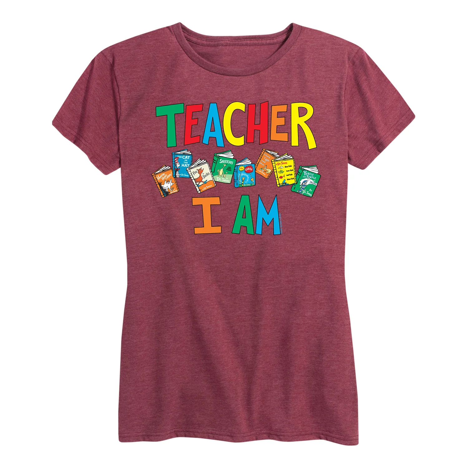 Dr. Seuss - The Cat In The Hat Book Cover Teacher I Am - Women's Short Sleeve Graphic T-Shirt - Image 2