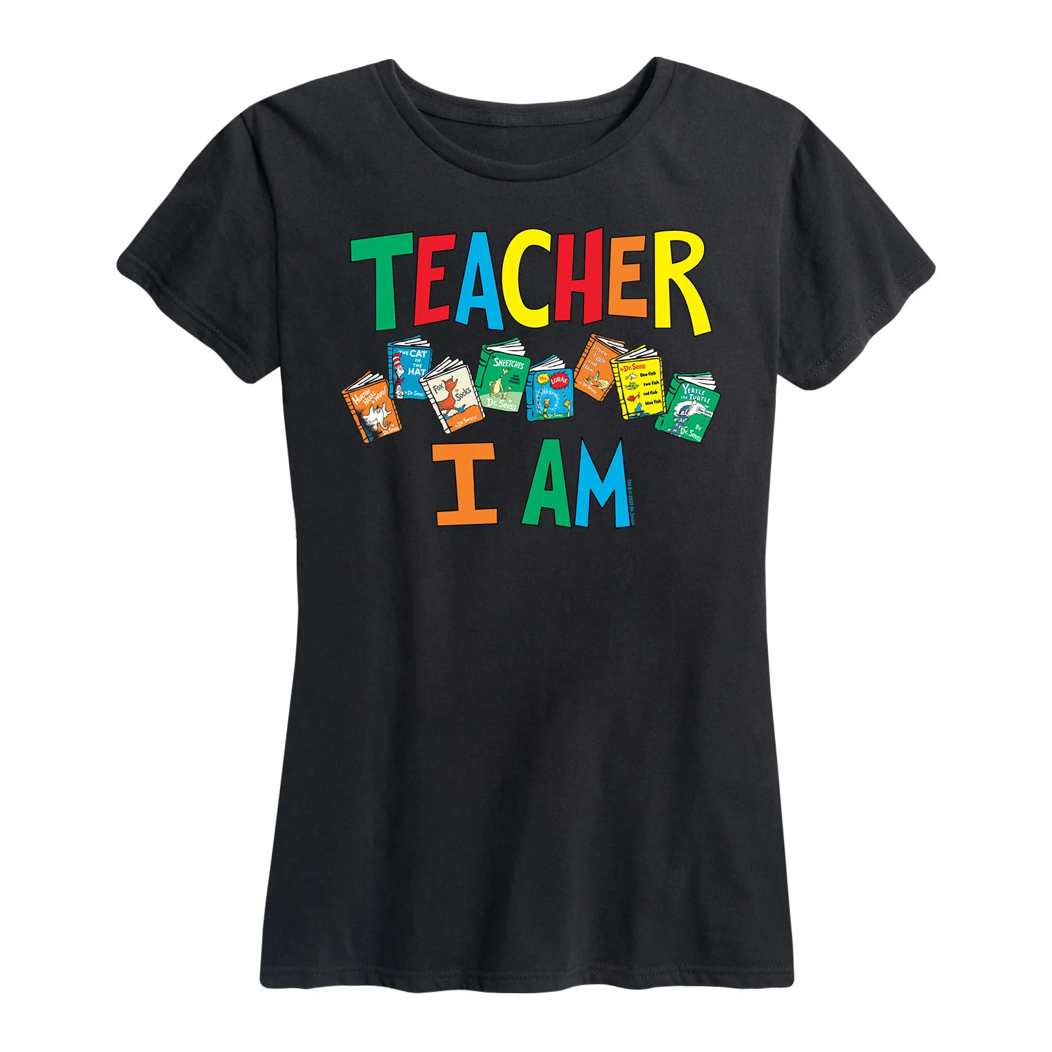 Dr. Seuss - The Cat In The Hat Book Cover Teacher I Am - Women's Short Sleeve Graphic T-Shirt - Image 5