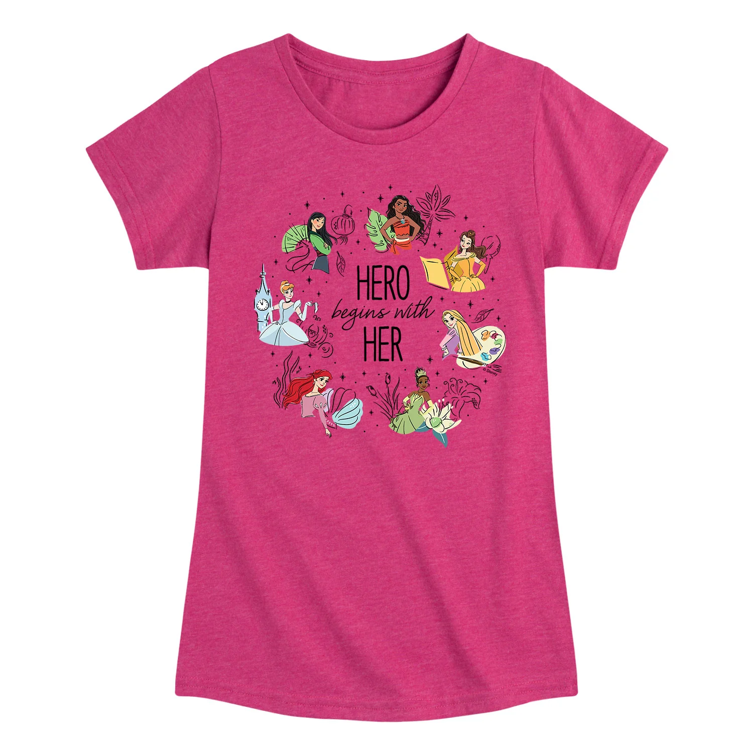 Disney Princess - Hero Begins With Her - Toddler And Youth Girls Short Sleeve Graphic T-Shirt - Image 2