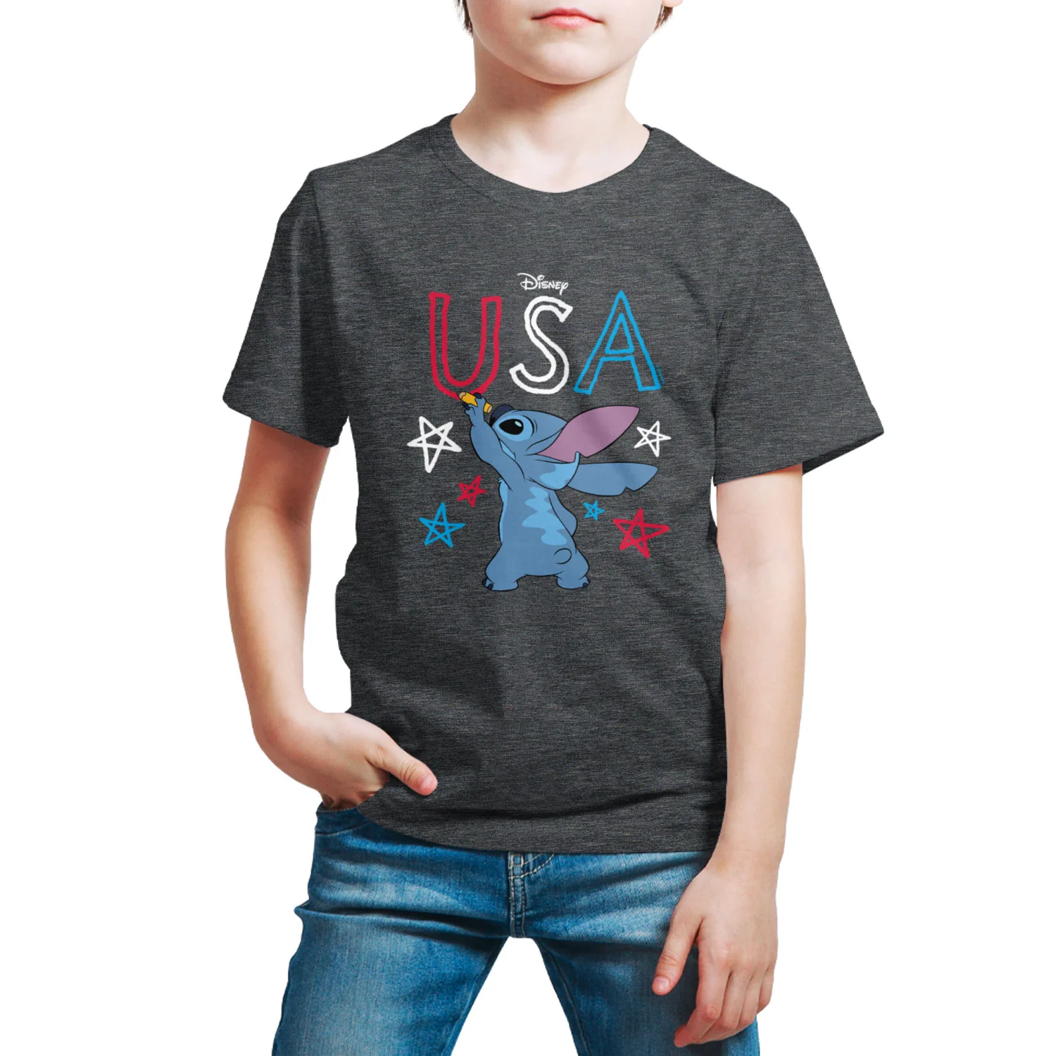 Lilo & Stitch - USA Stitch Drawing - Youth Short Sleeve Graphic T-Shirt - Image 4