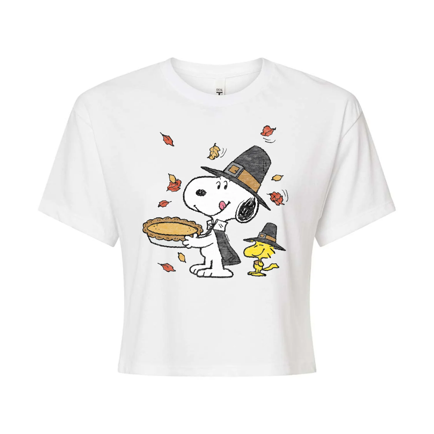 Peanuts - Thanksgiving Scene - Juniors Cropped Cotton Blend T-Shirt