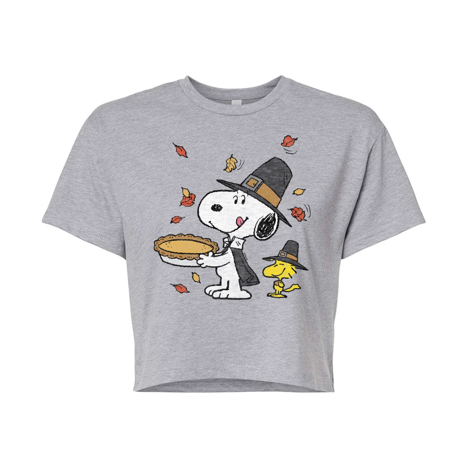 Peanuts - Thanksgiving Scene - Juniors Cropped Cotton Blend T-Shirt - Image 2