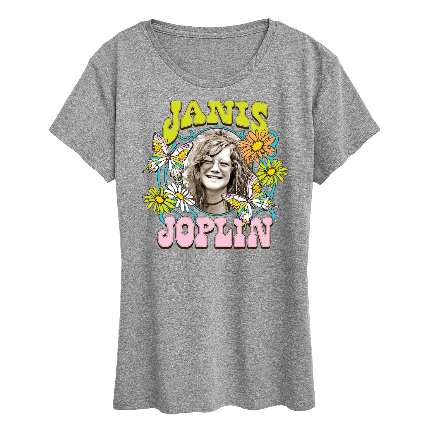 Janis Joplin - Butterfly And Flowers - Women's Short Sleeve Graphic T-Shirt - Image 2