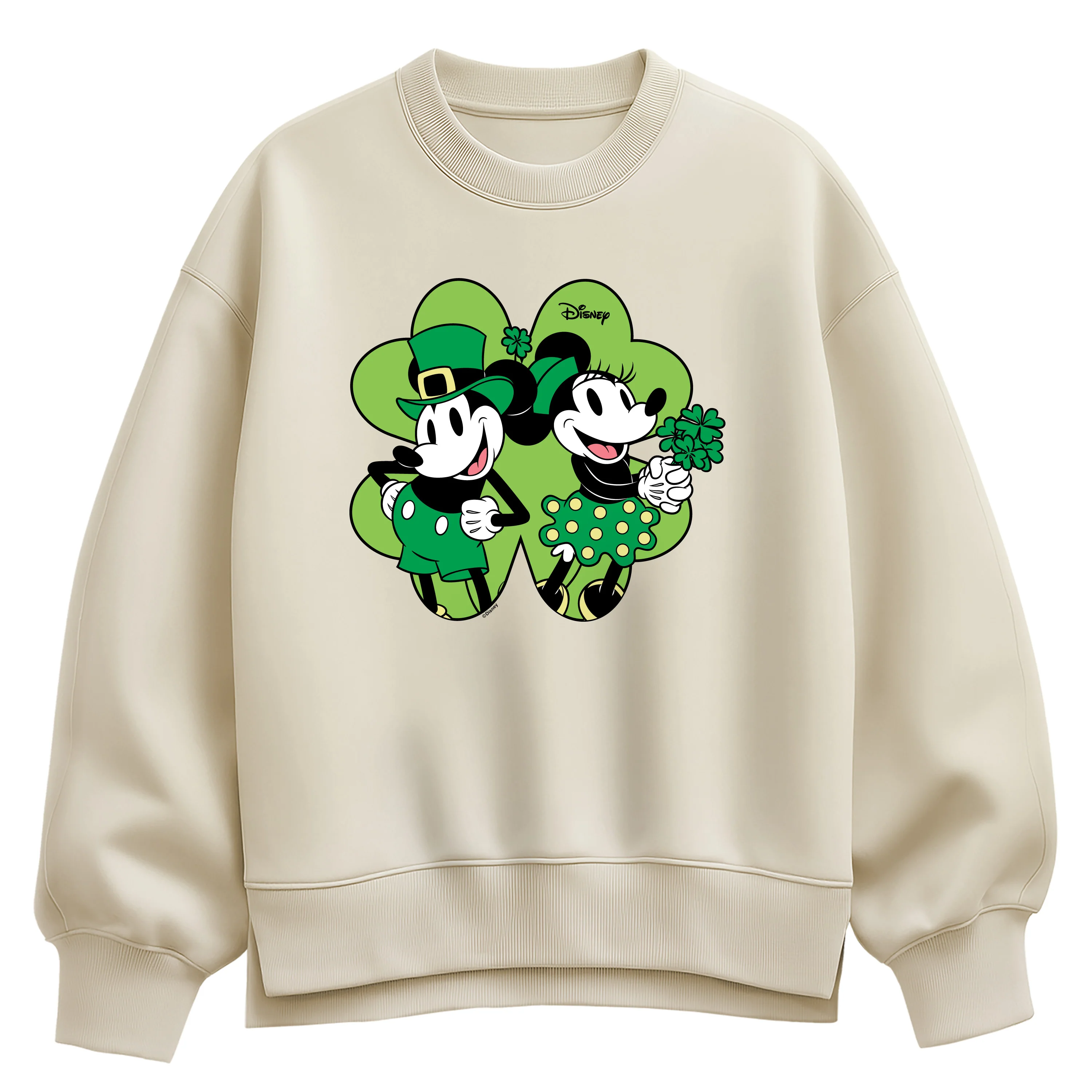 Disney - Mickey & Minnie Shamrock - Women's Oversized Fleece Crew Sweatshirt - Image 3