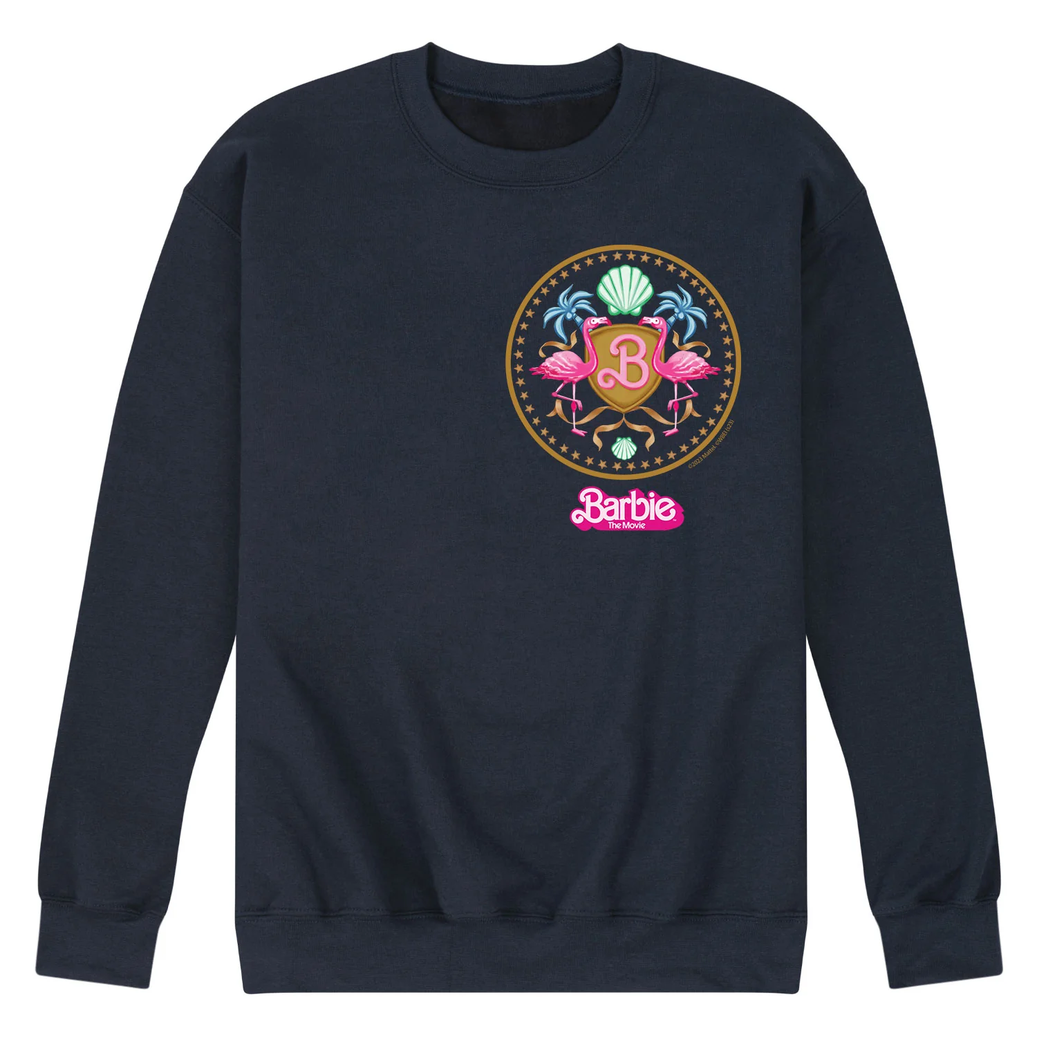Barbie the Movie - Barbie Crest Full Color - Men's Crew Neck Fleece Pullover - Image 2
