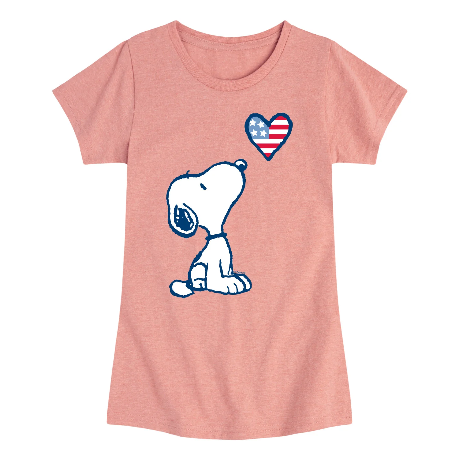 Peanuts - Snoopy Flag Heart - Toddler & Youth Girls Short Sleeve Graphic T-Shirt