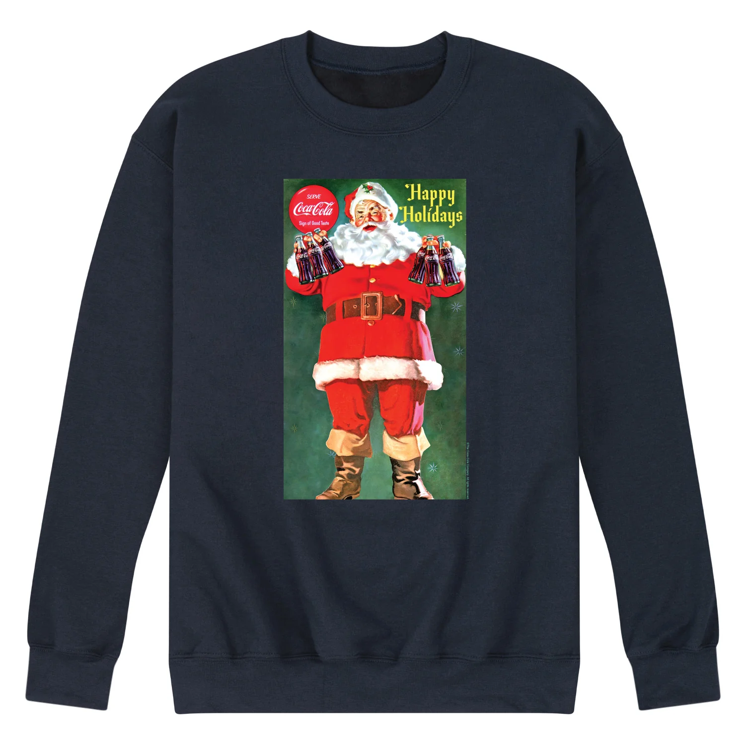 Coca-Cola - Santa with Coke Bottles - Men's Long Sleeve Crew Fleece Sweatshirt - Image 3