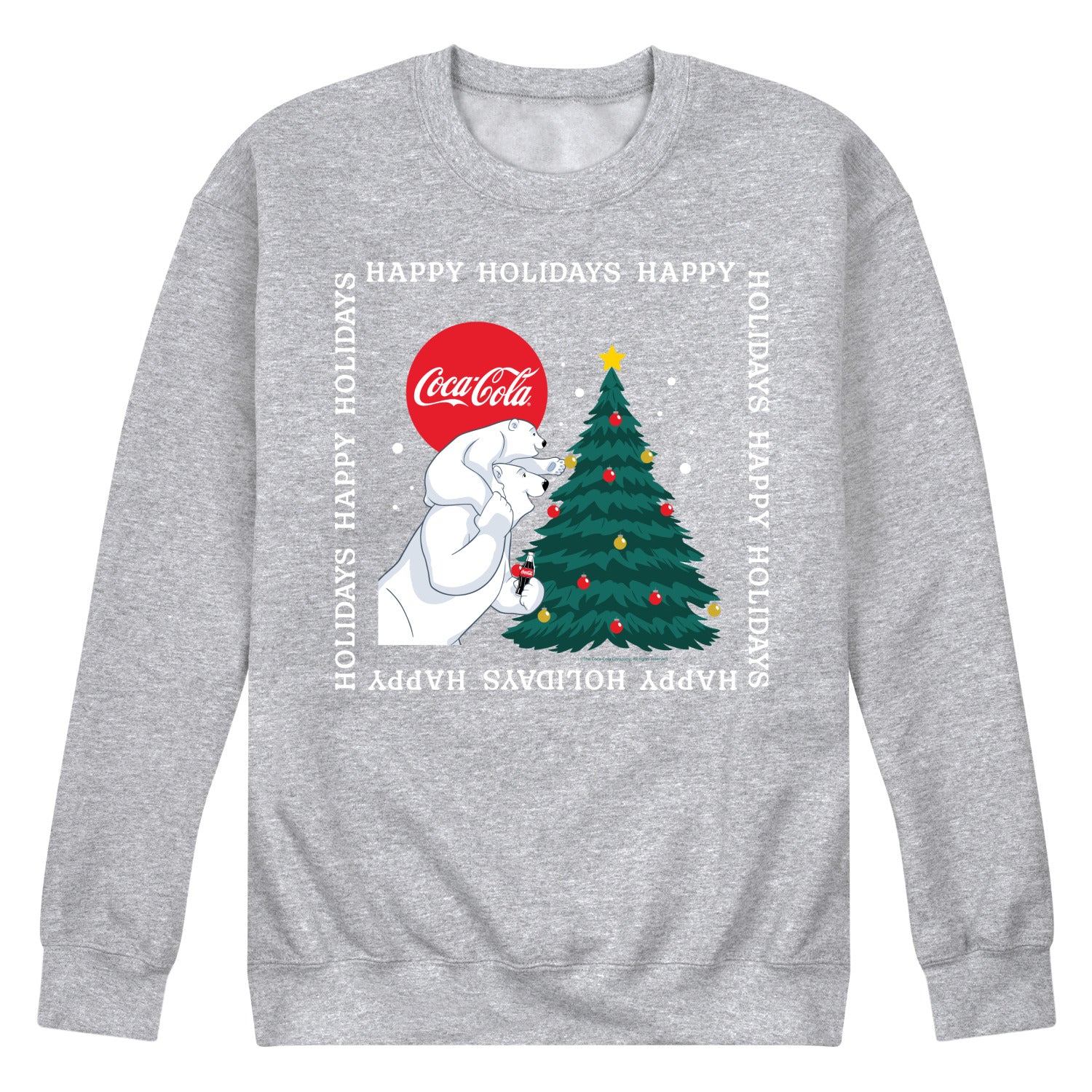 Coca-Cola - Happy Holidays Bears and Tree - Men's Long Sleeve Crew Fleece Sweatshirt