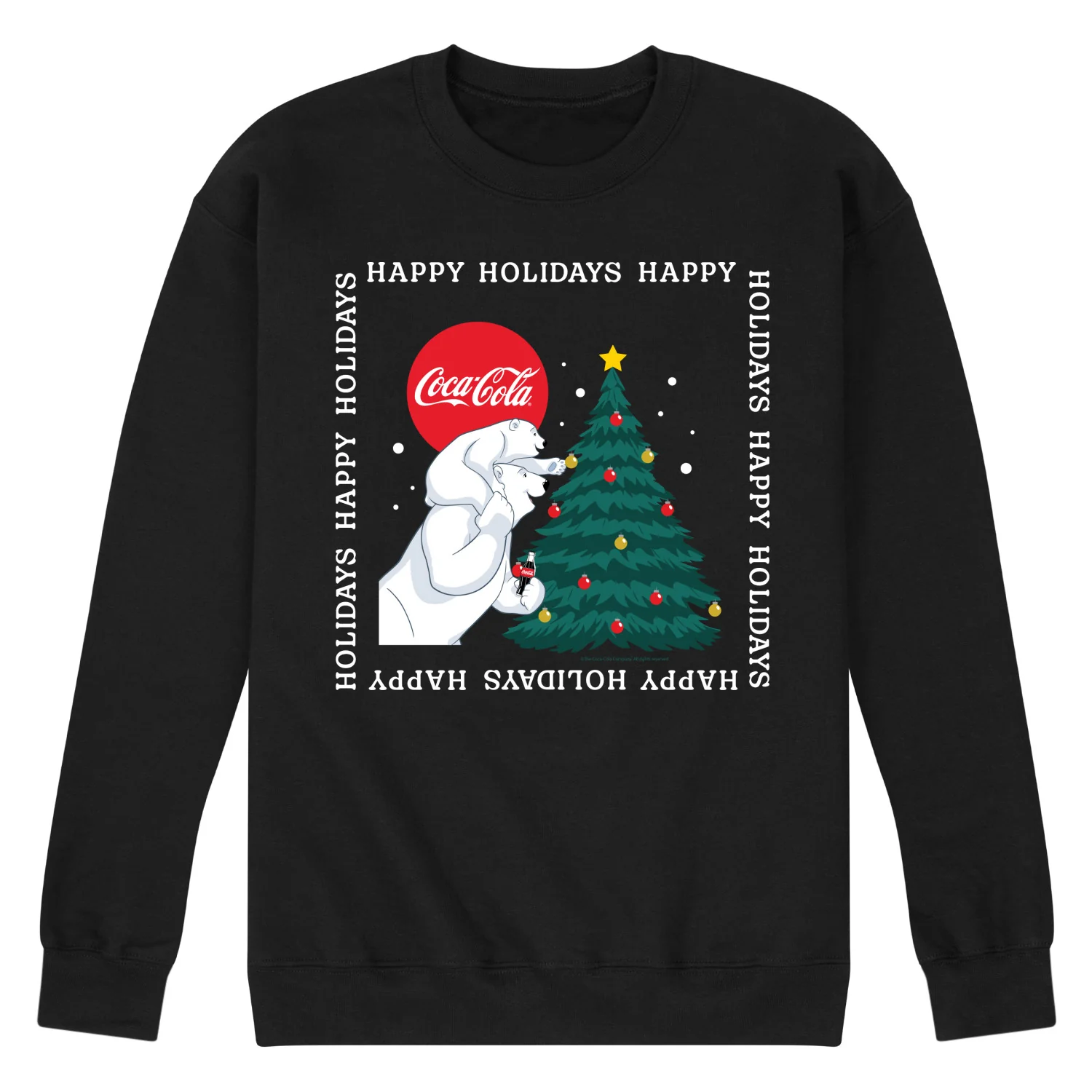 Coca-Cola - Happy Holidays Bears and Tree - Men's Long Sleeve Crew Fleece Sweatshirt - Image 2