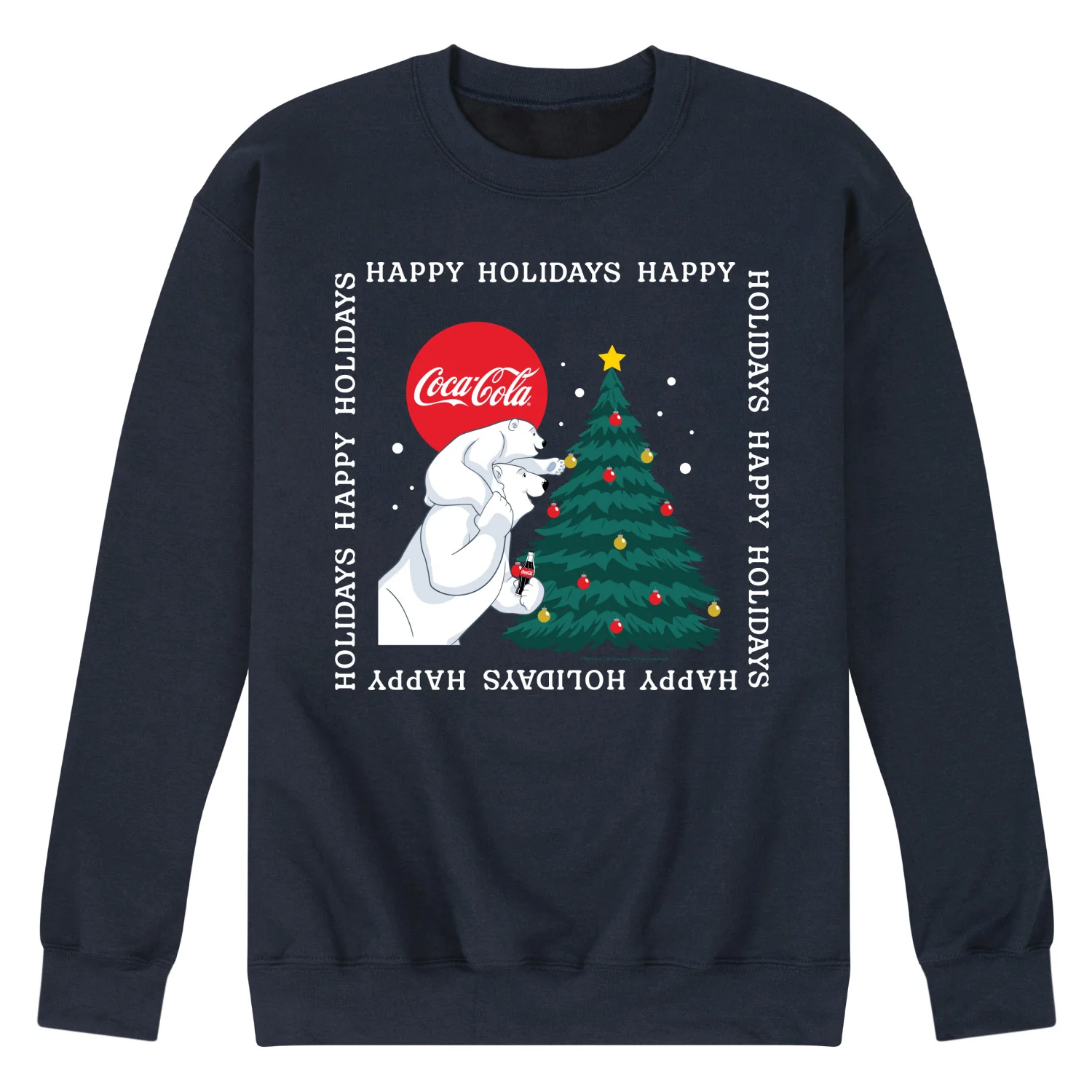 Coca-Cola - Happy Holidays Bears and Tree - Men's Long Sleeve Crew Fleece Sweatshirt - Image 3