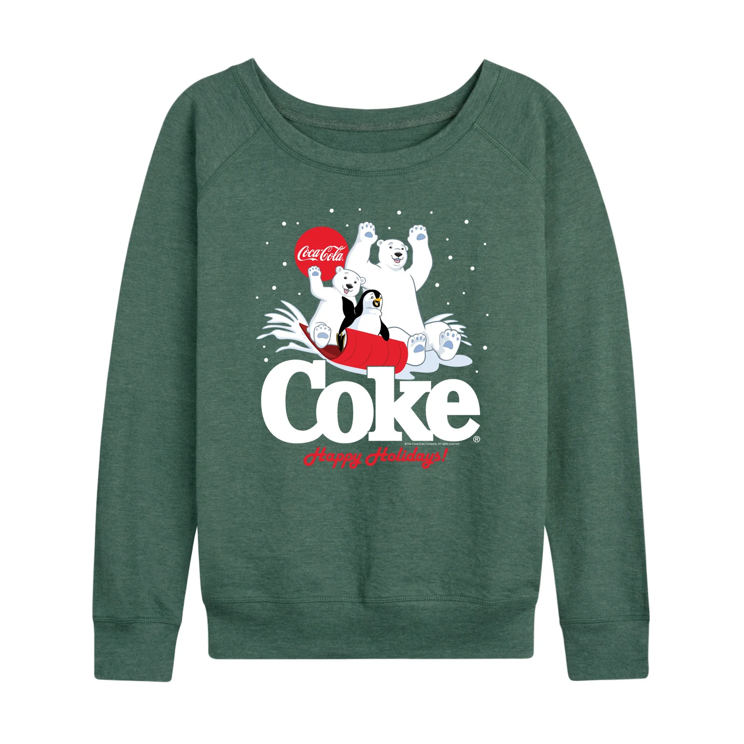 Coca-Cola - Happy Holidays Sledding- Women's French Terry Long Sleeve Pullover - Image 3