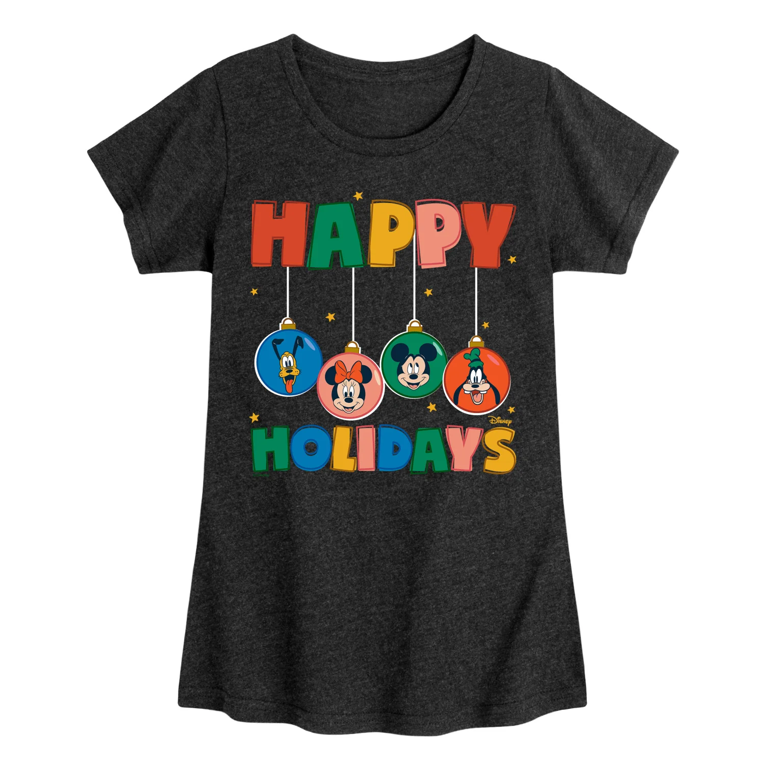 Disney - Happy Holidays Ornament Heads - Toddler & Youth Girls Short Sleeve Graphic T-Shirt