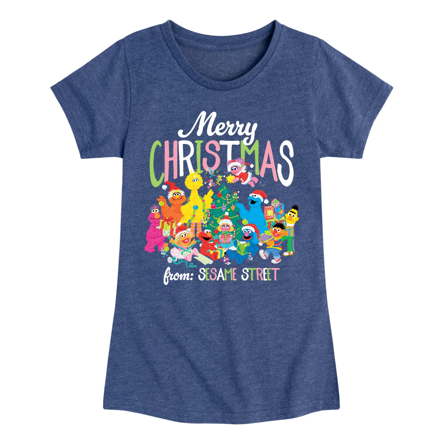 Sesame Street - Big Group Christmas - Youth Girls Short Sleeve T-shirt