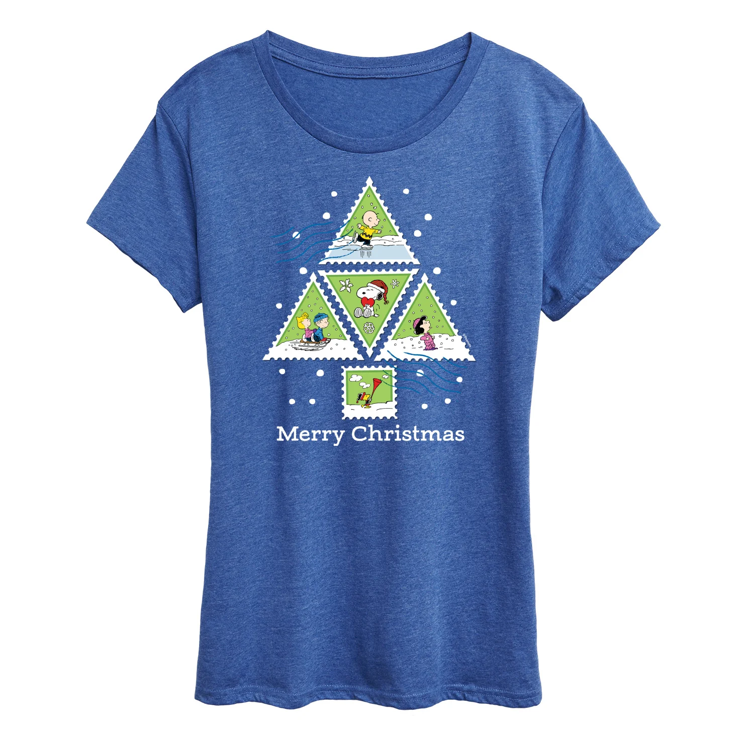 Peanuts - Christmas - Merry Christmas Triangle Tree Stamps - Women's Short Sleeve Graphic T-Shirt - Image 4