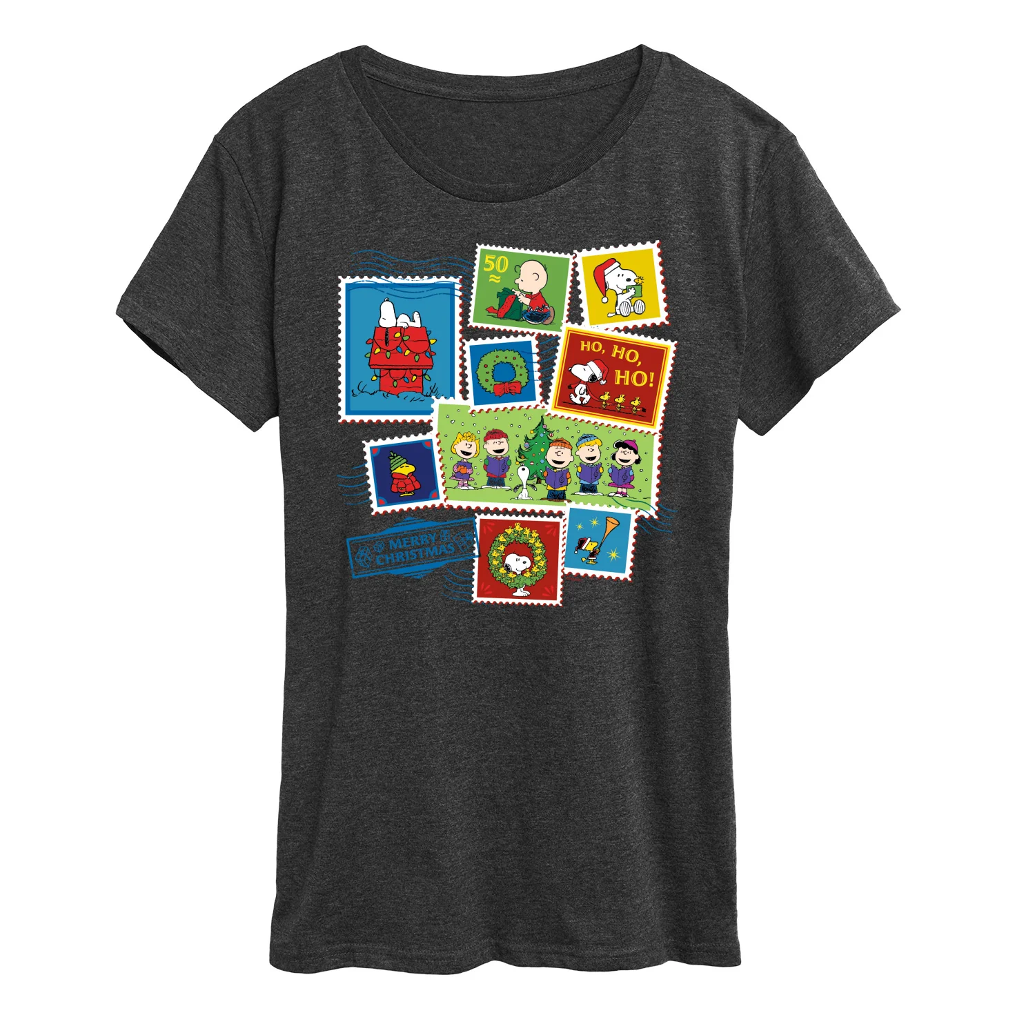 Peanuts - Christmas - Merry Christmas Stamps - Women's Short Sleeve Graphic T-Shirt - Image 2