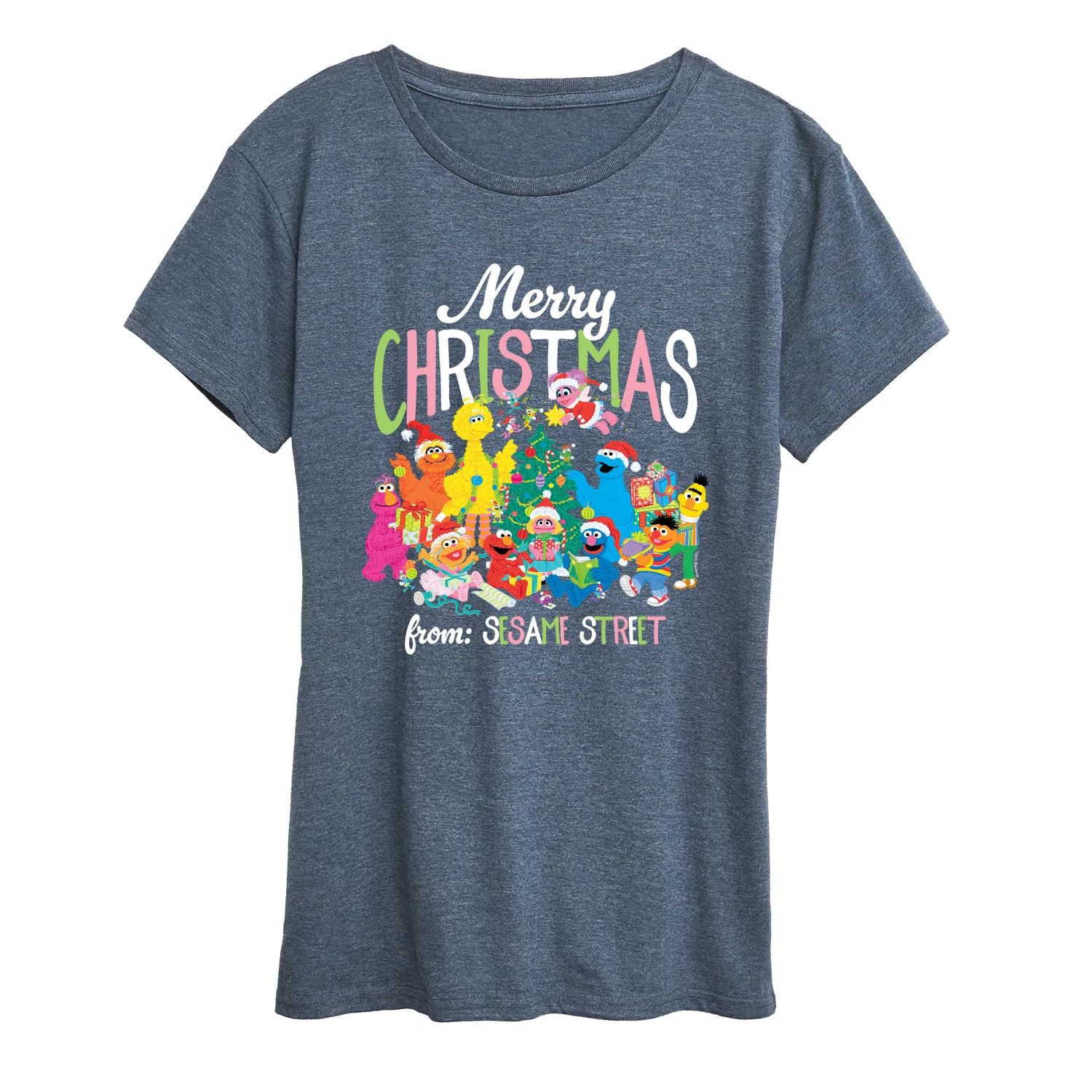 Sesame Street - Big Group Christmas - Women's Short Sleeve Graphic T-shirt