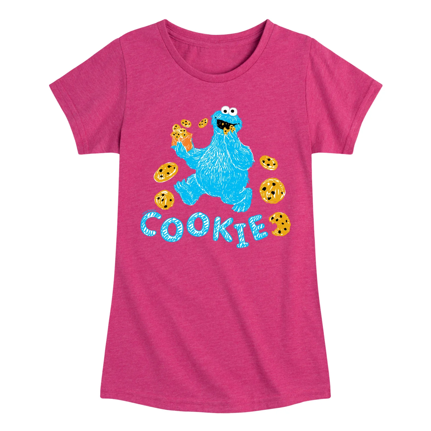 Sesame Street - Scribble Cookie Monster - Girls Fitted Short Sleeve Graphic T-Shirt - Image 3