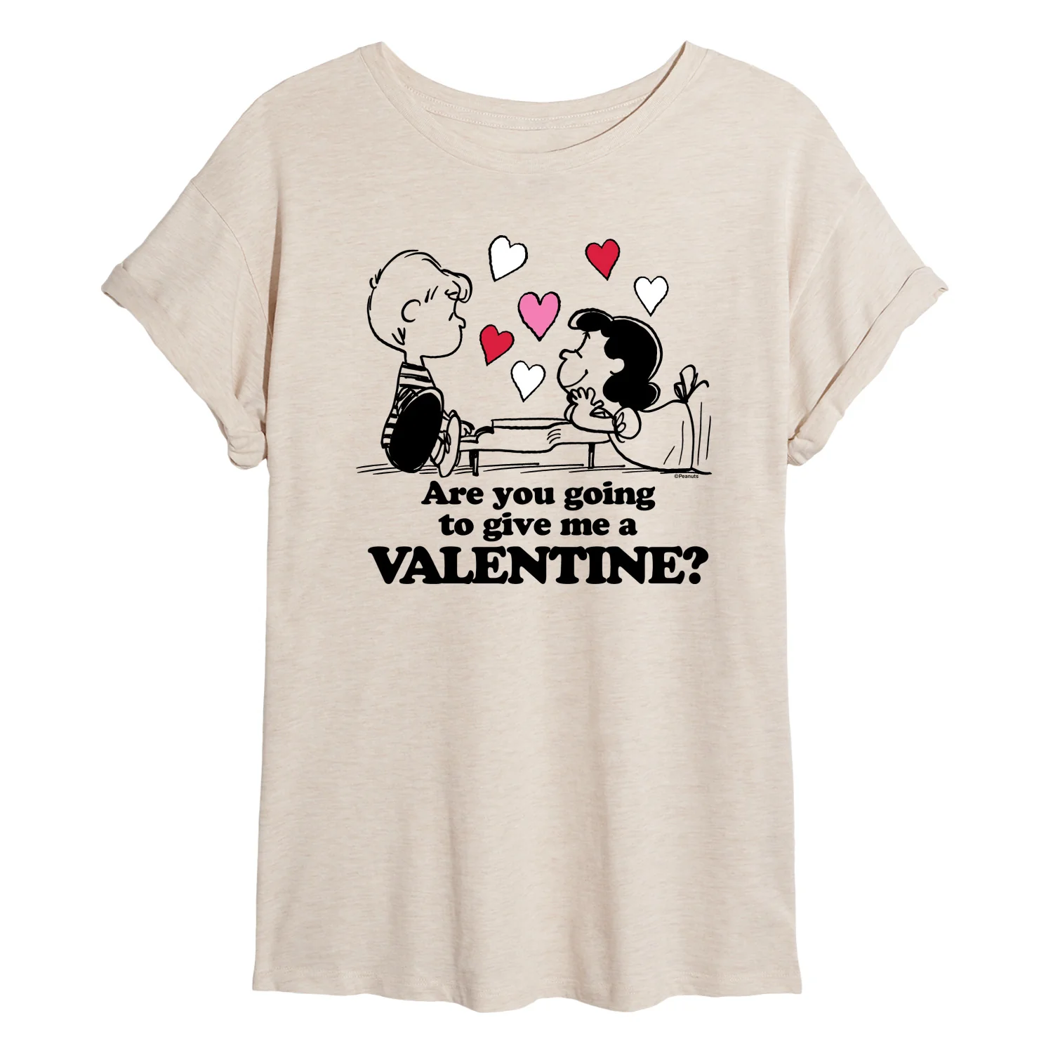 Peanuts - Lucy and Schroeder Valentine - Juniors Oversized Graphic T-Shirt - Image 2
