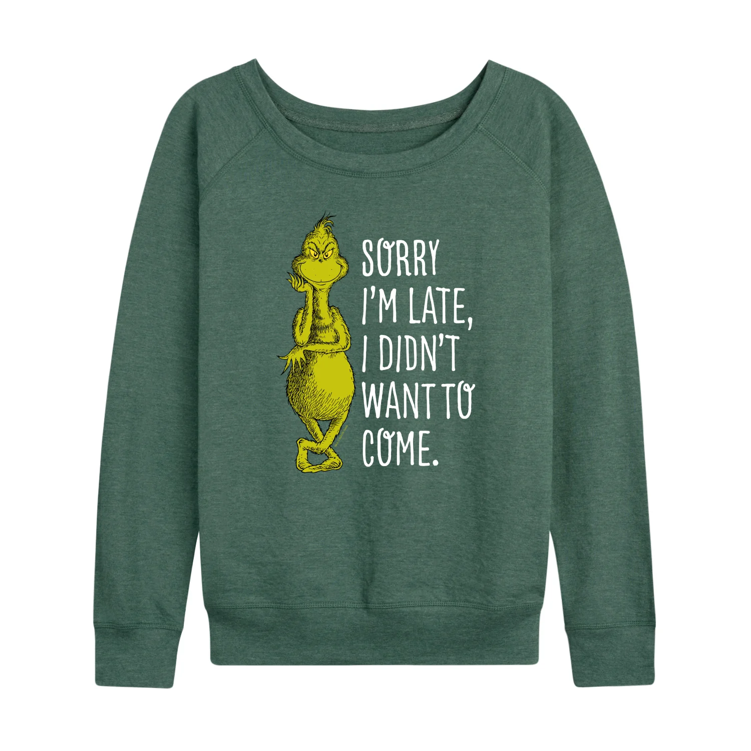 Dr. Seuss The Grinch - Christmas - Sorry I'm Late, Didn't Want To Come - Women's Lightweight French Terry Long Sleeve Shirt - Image 3