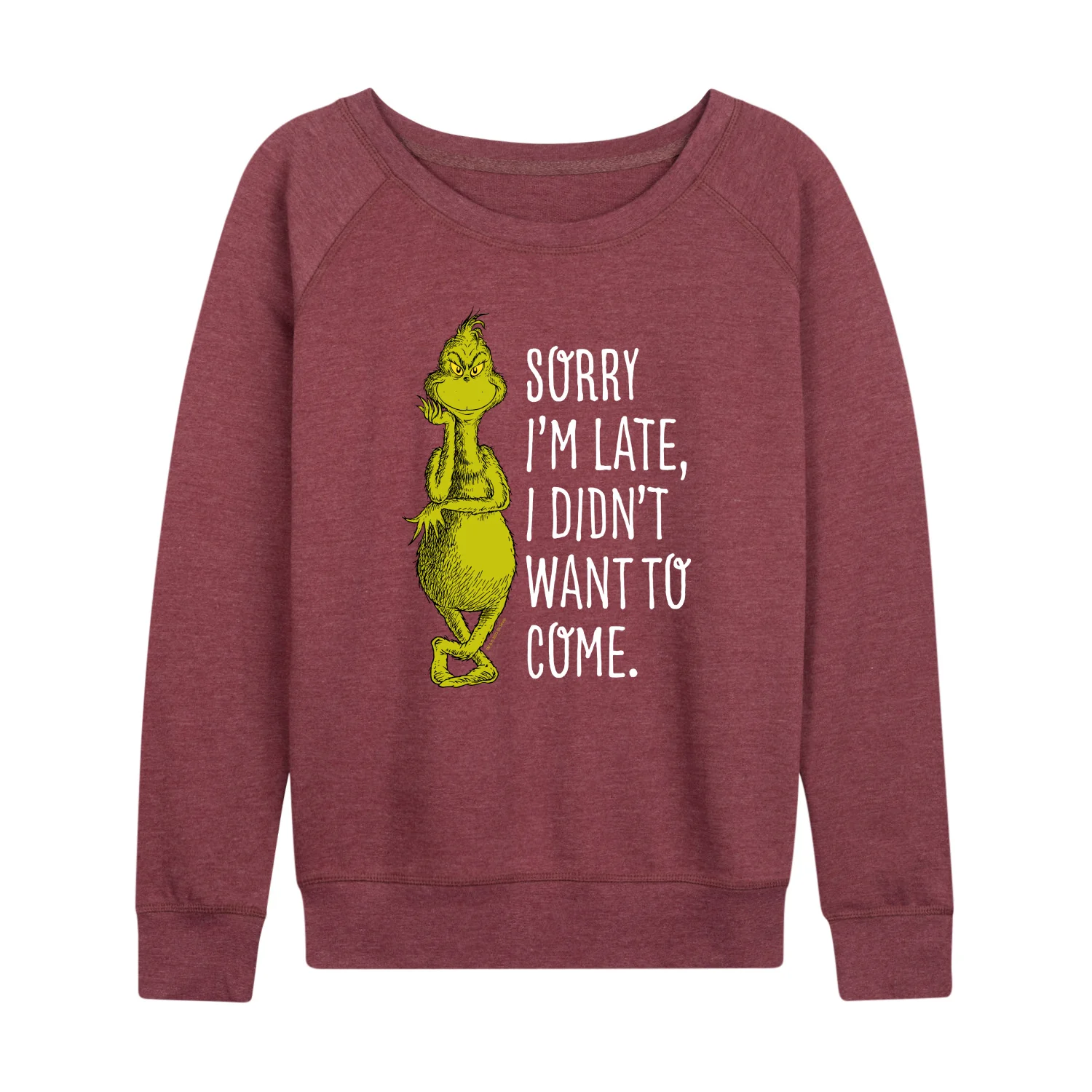 Dr. Seuss The Grinch - Christmas - Sorry I'm Late, Didn't Want To Come - Women's Lightweight French Terry Long Sleeve Shirt - Image 4