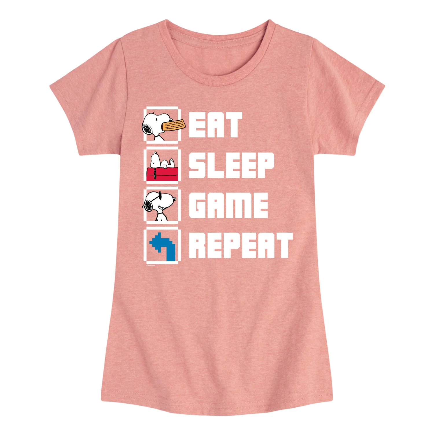 Peanuts - Eat Sleep Game Snoopy - Toddler & Youth Girls Short Sleeve Graphic T-Shirt