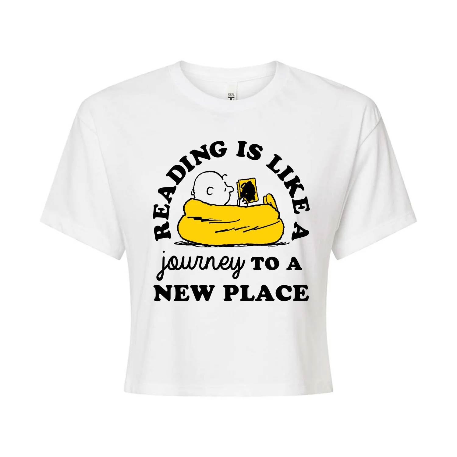 Peanuts - Reading Is Like A Journey To A New Place - Juniors Cropped Cotton Blend T-Shirt